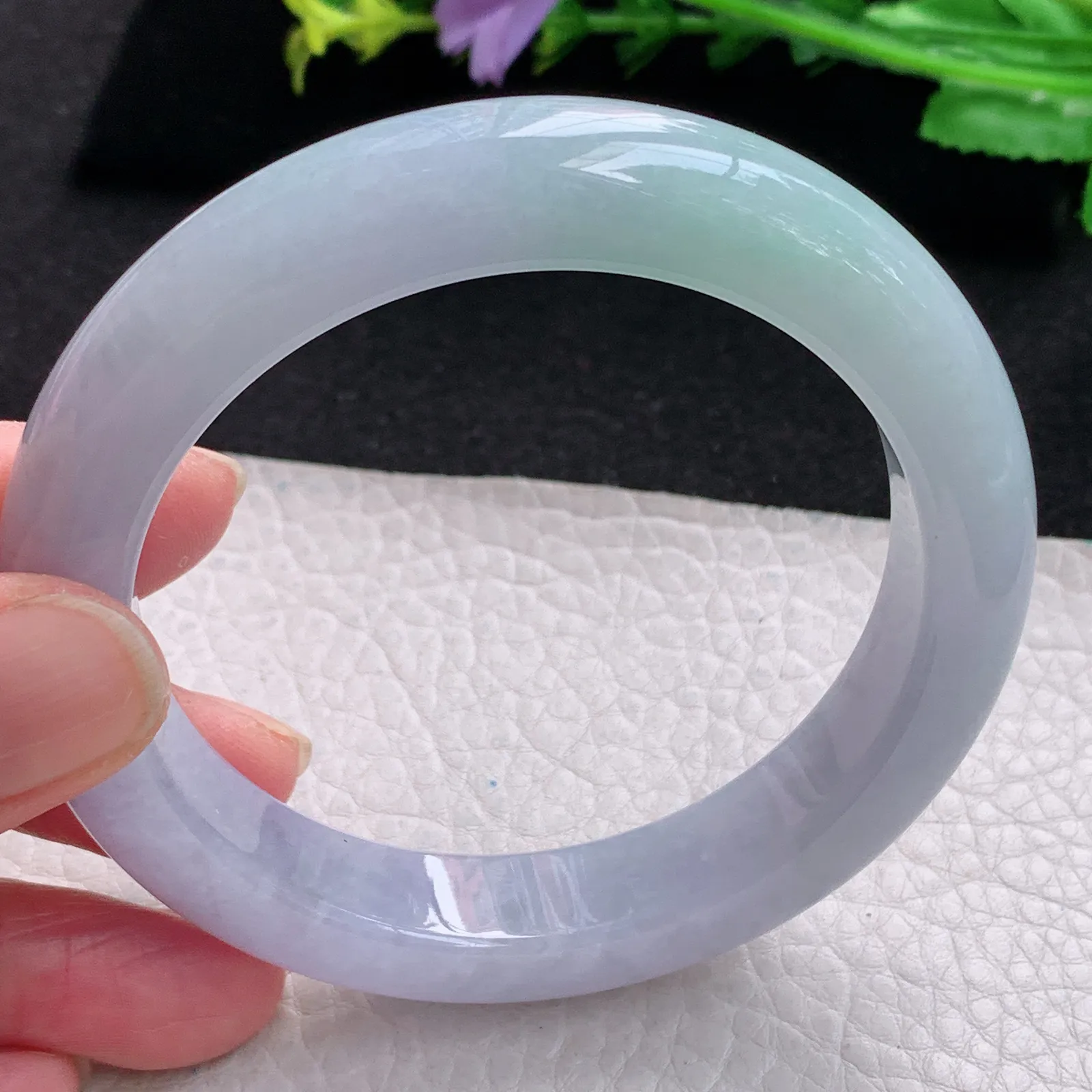 js自然光58*12.5*9.6平安镯 缅甸翡翠玉手镯春带彩梦幻宽边玉手环