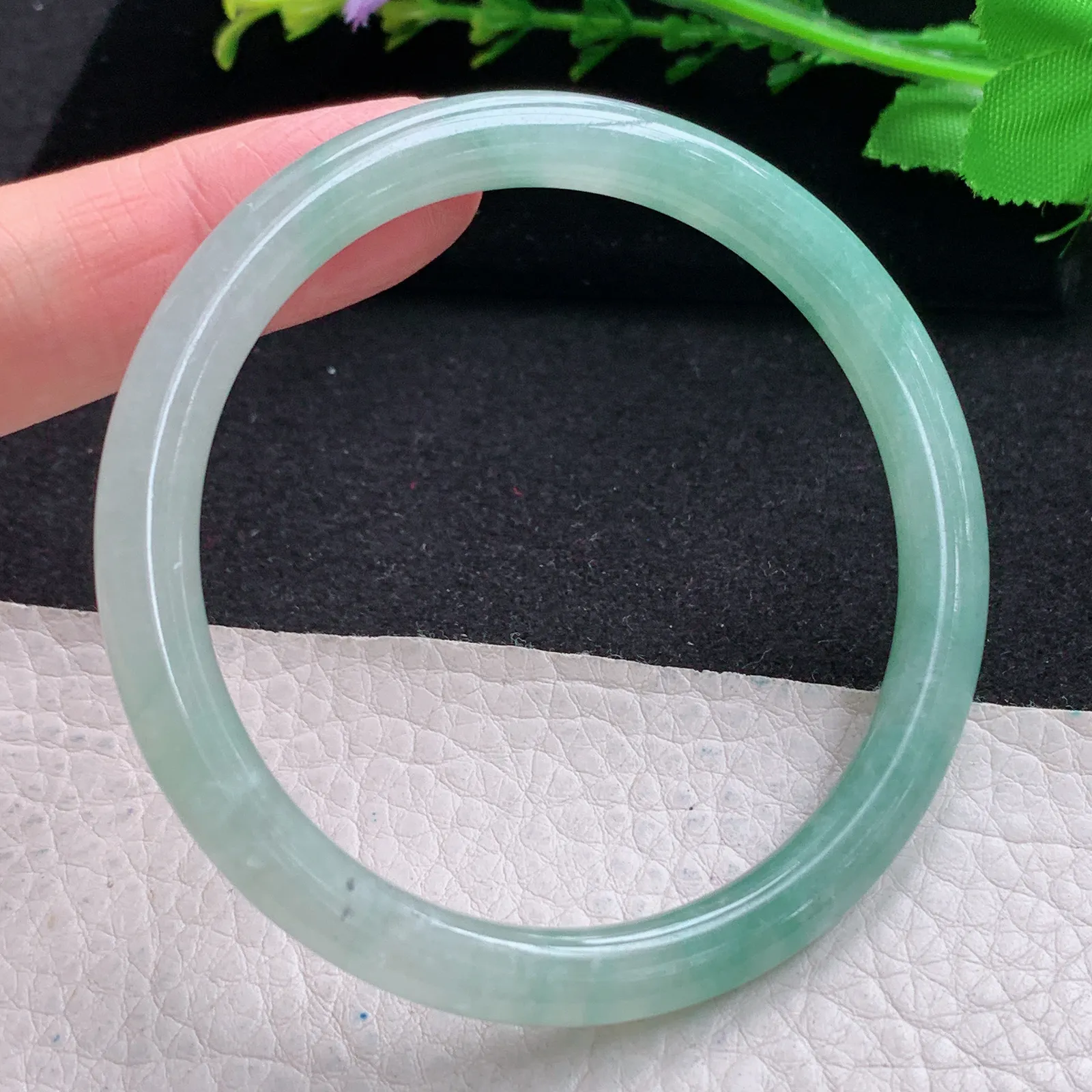 xc自然光57.5*6.2*7.2叮当镯 缅甸翡翠玉手镯半山水圆条玉手环 美人镯