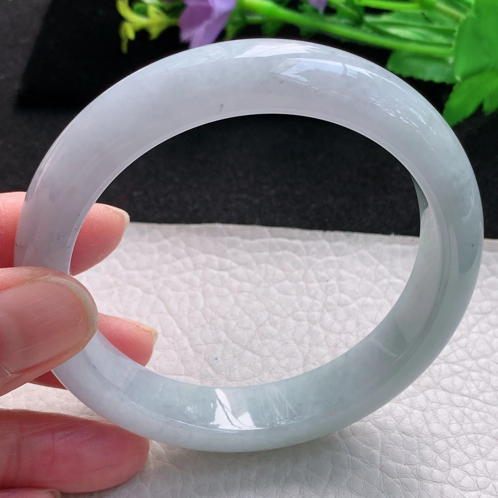 fl大圈口61mm平安镯 缅甸翡翠玉手镯飘花大气高雅宽边玉手环