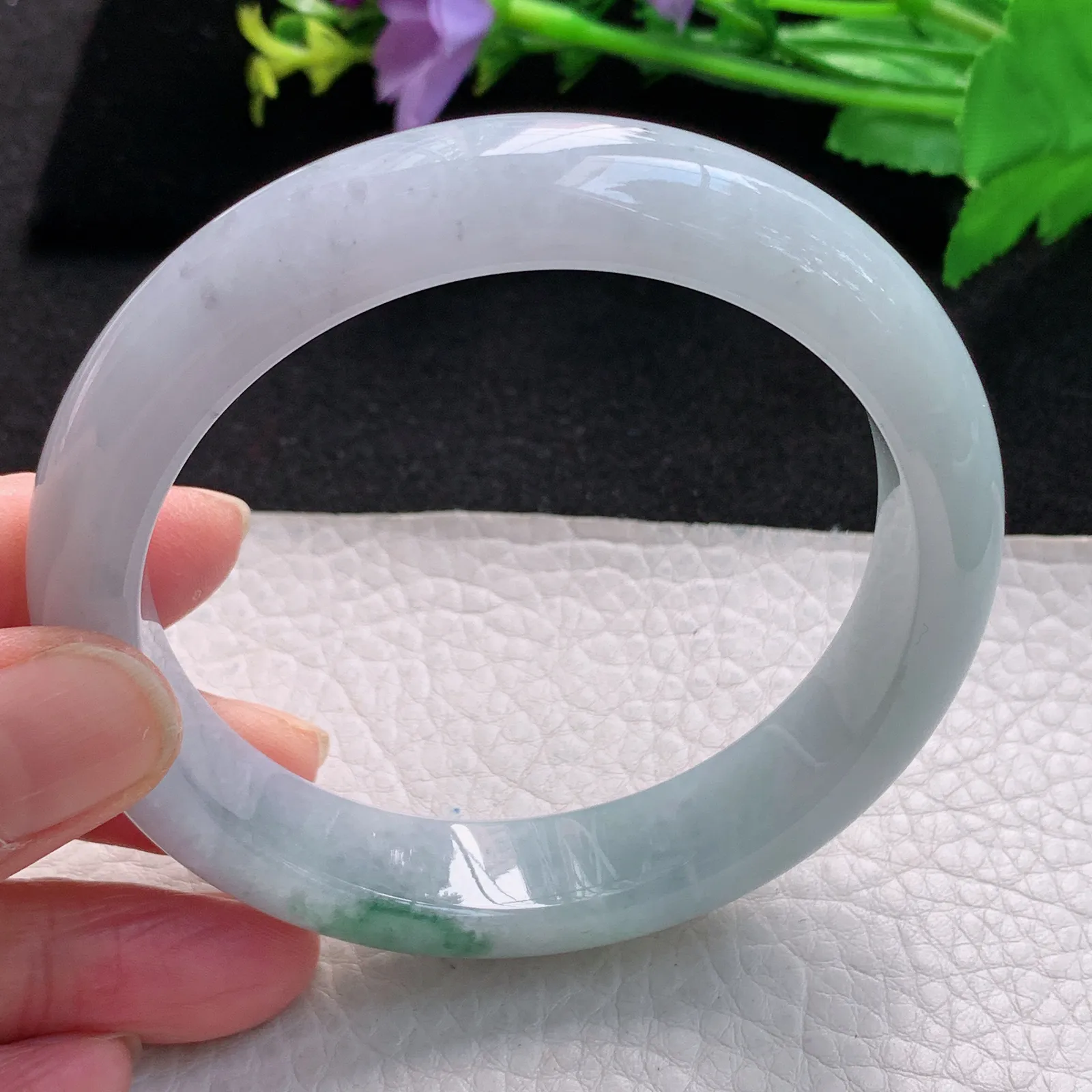 fl大圈口61mm平安镯 缅甸翡翠玉手镯飘花大气高雅宽边玉手环