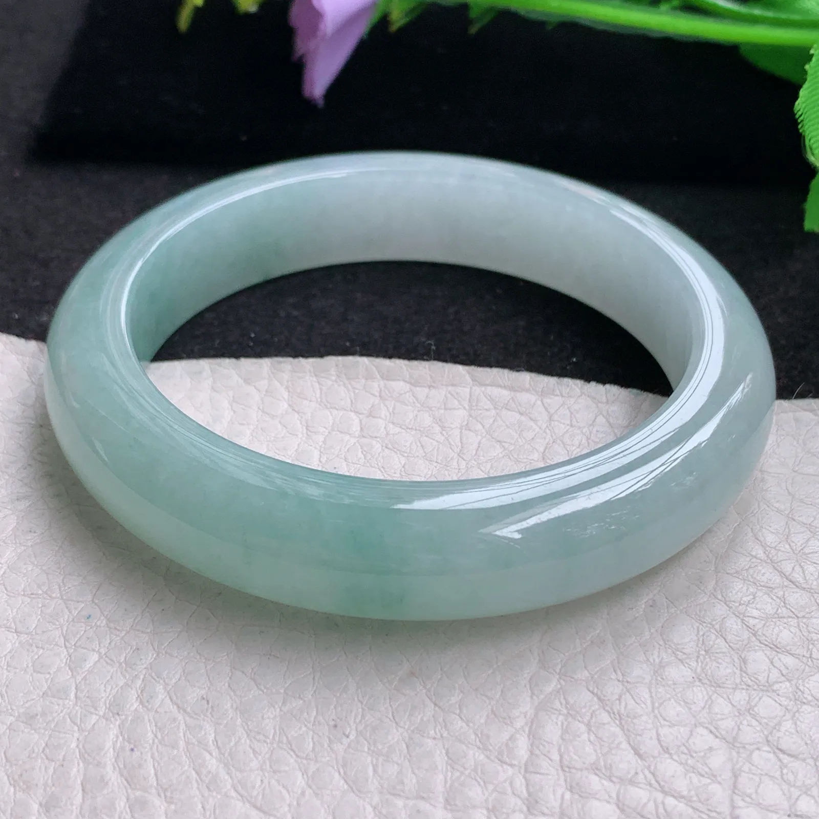 r自然光57*12.5*9平安镯 缅甸翡翠玉手镯冰蓝韵水灵宽边玉手环