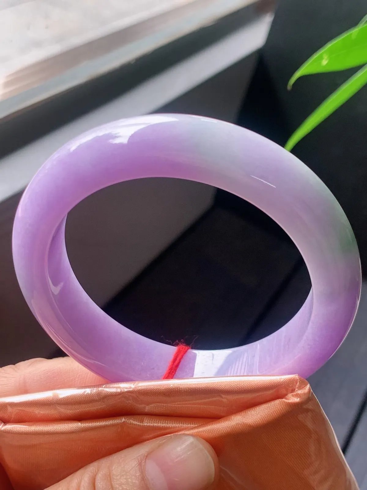 正圈55.5圈口，翡翠糯化种紫色手镯