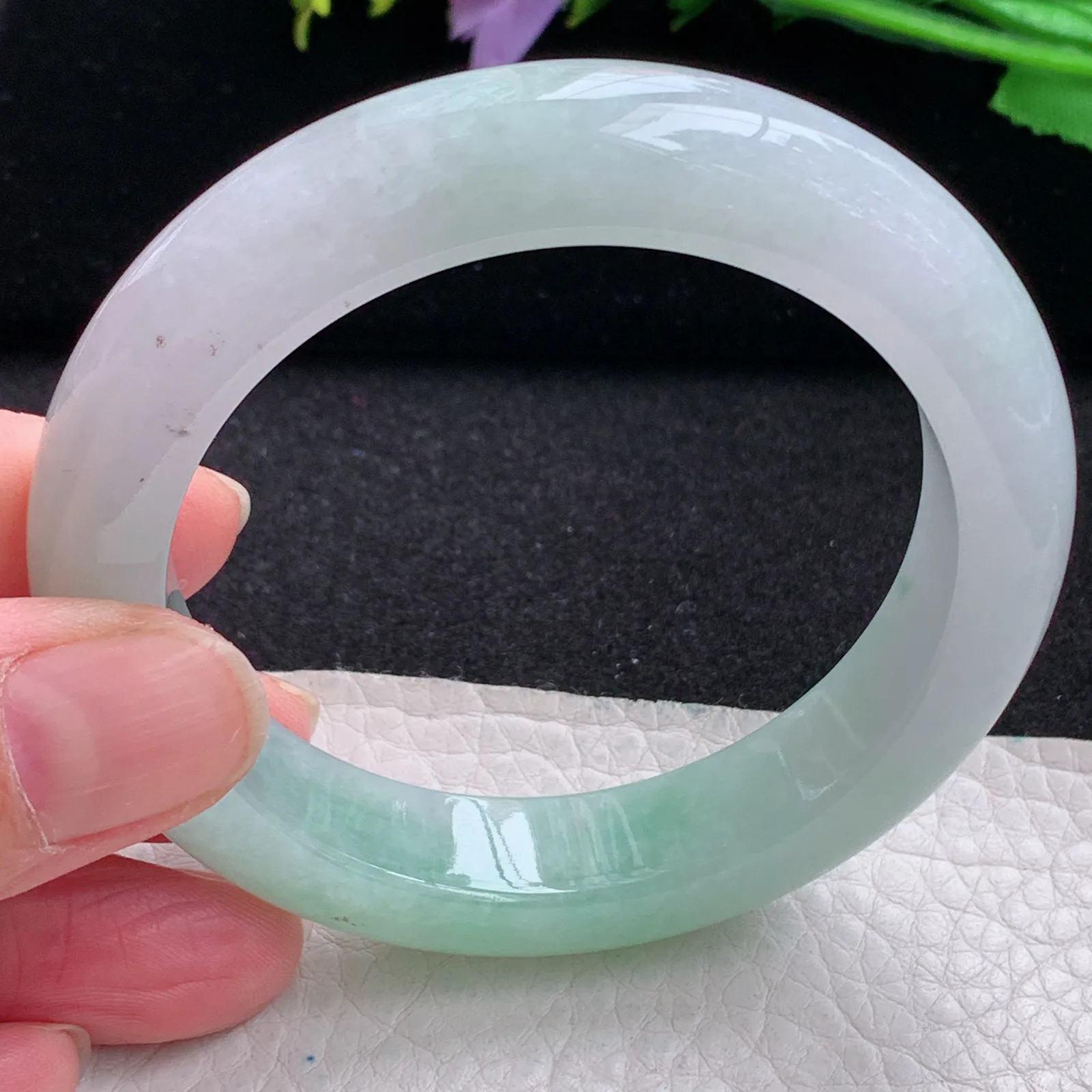 hy自然光53.9*12.3*9.2招财镯 缅甸翡翠玉手镯半山水水灵宽边玉手环