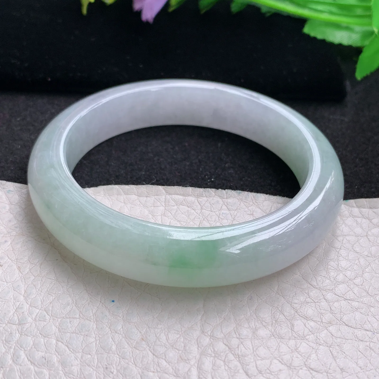 hy自然光56*12.2*9平安镯 缅甸翡翠玉手镯清新水灵宽边玉手环