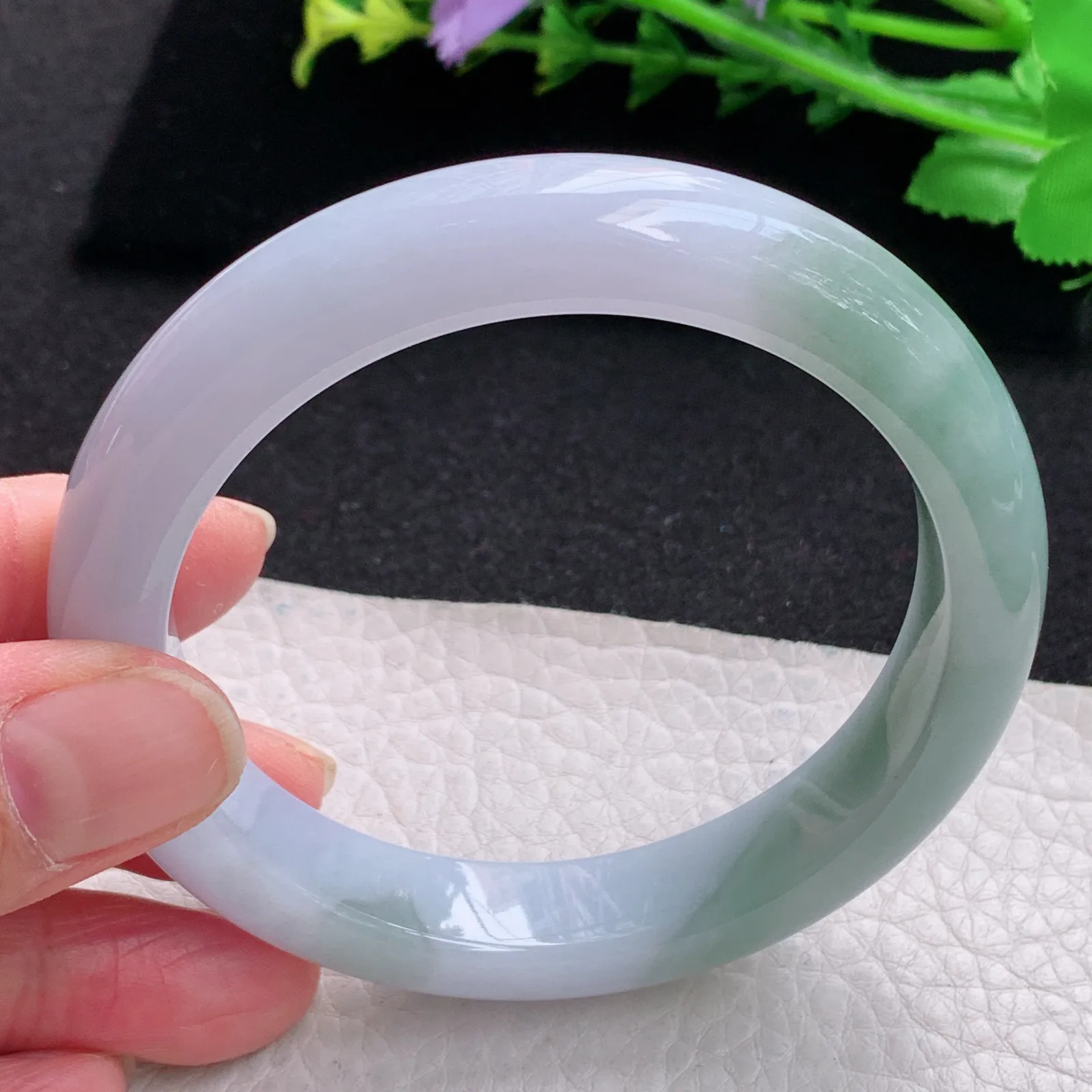 z自然光60*12*8.8招财镯 缅甸翡翠玉手镯半山水宽边玉手环 平安镯