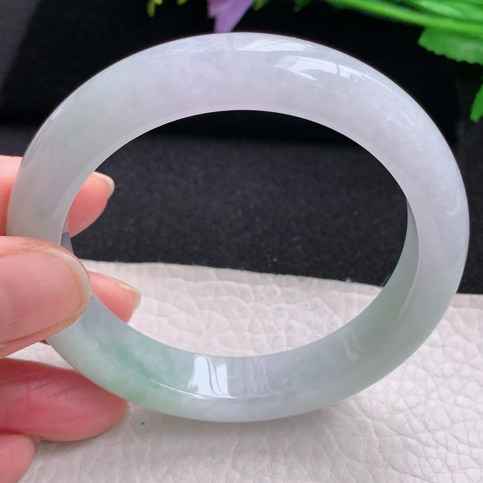 hy自然光56*12.2*9平安镯 缅甸翡翠玉手镯清新水灵宽边玉手环