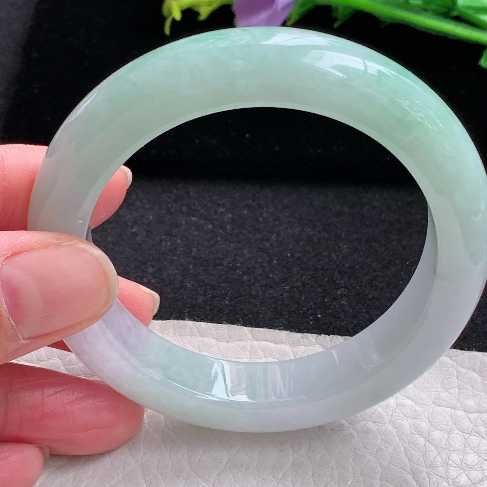 hy自然光53.9*12.3*9.2招财镯 缅甸翡翠玉手镯半山水水灵宽边玉手环