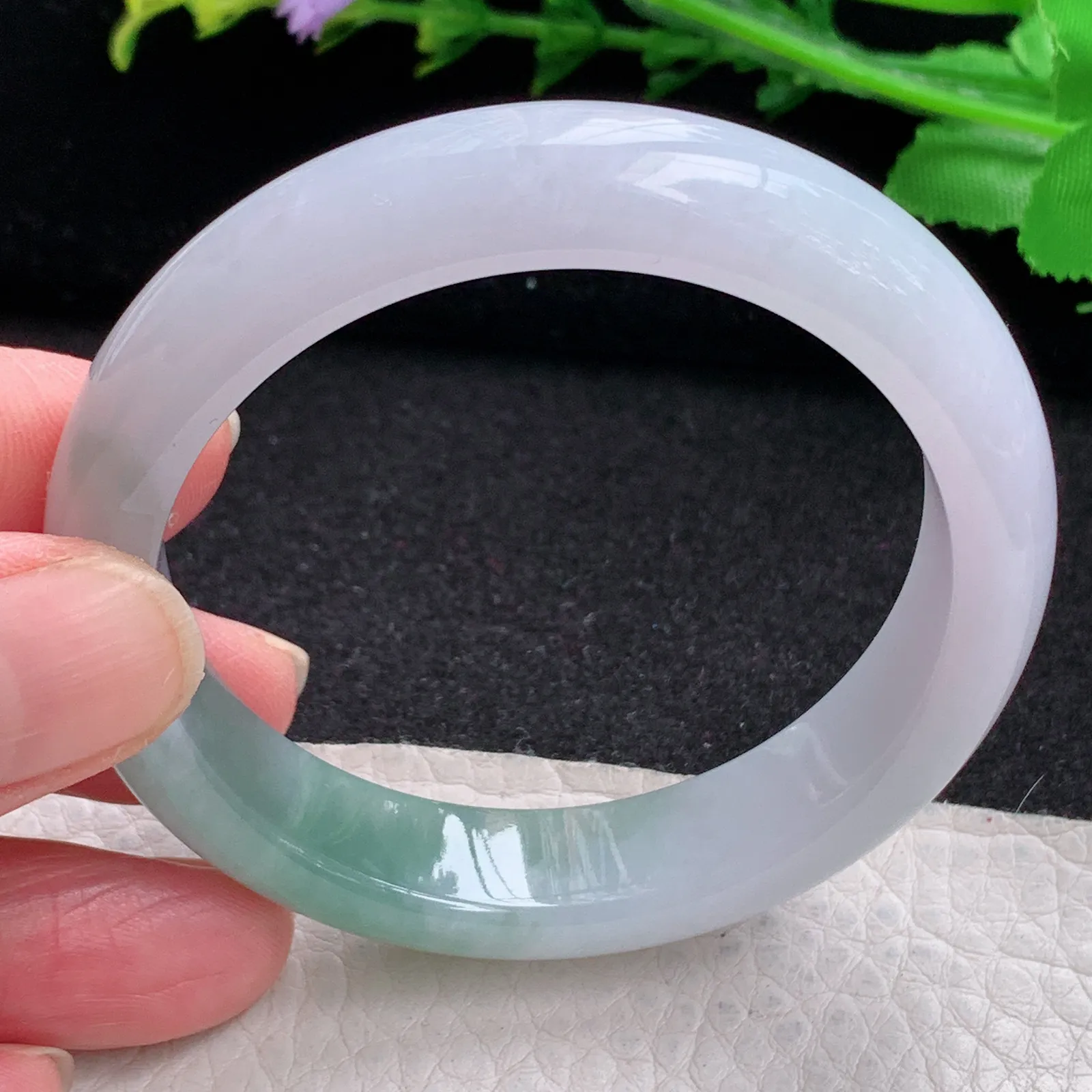 z小圈口51*11.8*7.5招财镯 缅甸翡翠玉手镯半山水水灵宽边玉手环