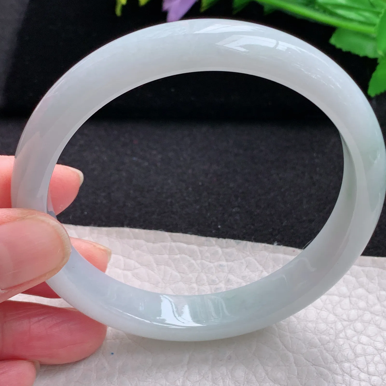 hy大圈口64*12*7.3平安镯 缅甸翡翠玉手镯飘花大气宽边玉手环