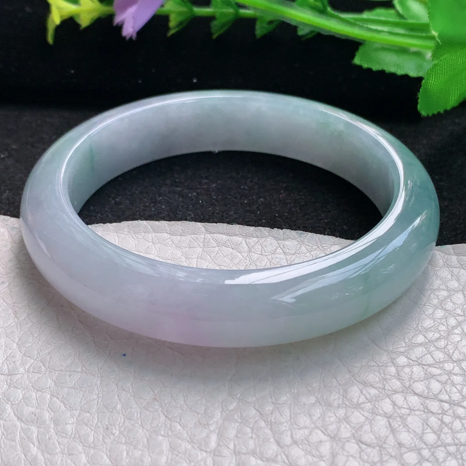 fl自然光59mm平安镯 缅甸翡翠玉手镯水灵飘花高雅宽边玉手环