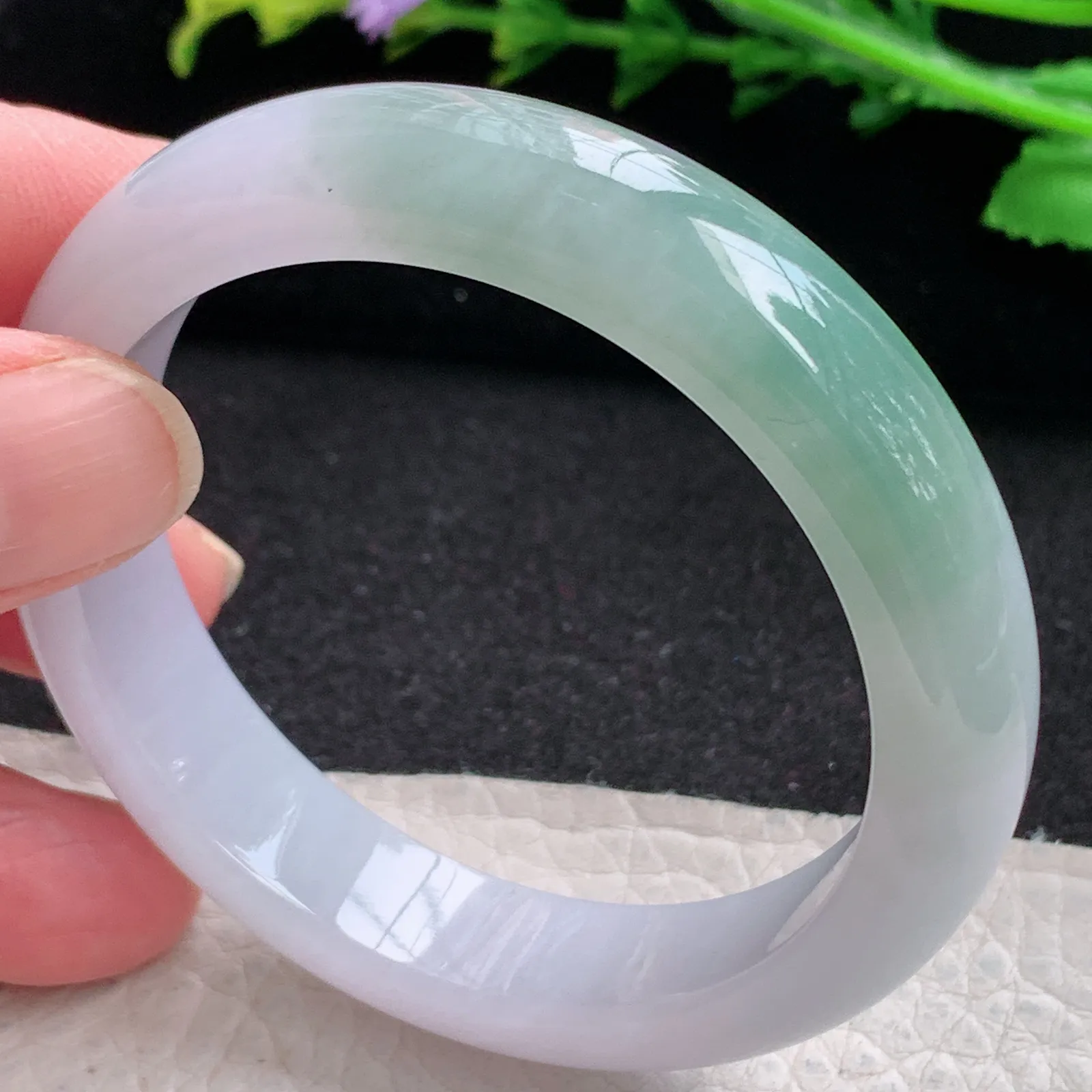 z小圈口51*11.8*7.5招财镯 缅甸翡翠玉手镯半山水水灵宽边玉手环