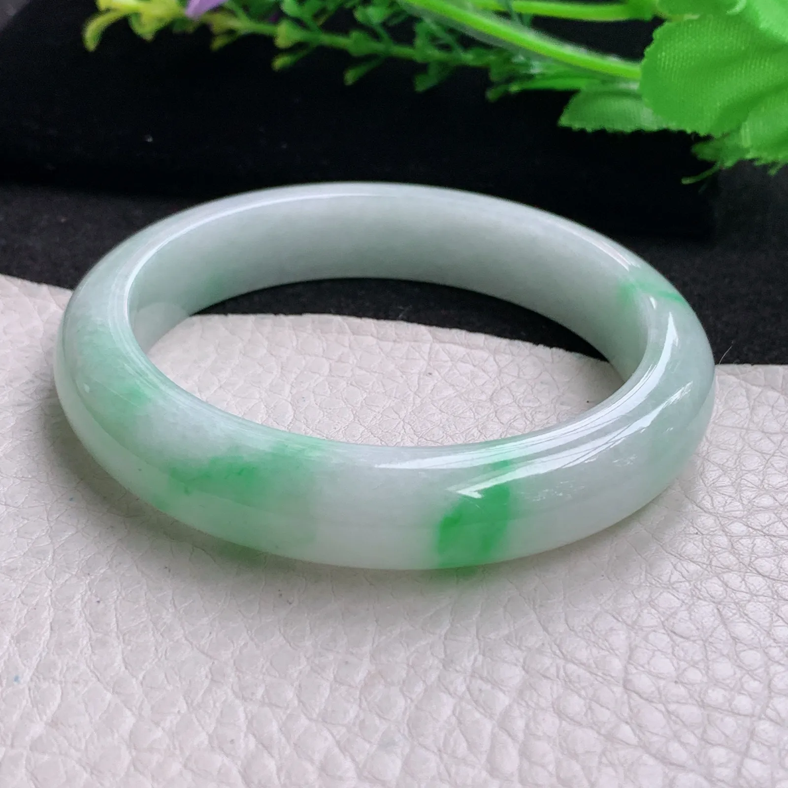 xc自然光56.5*12*8.2平安镯 缅甸翡翠玉手镯飘阳绿宽边玉手环 美人镯