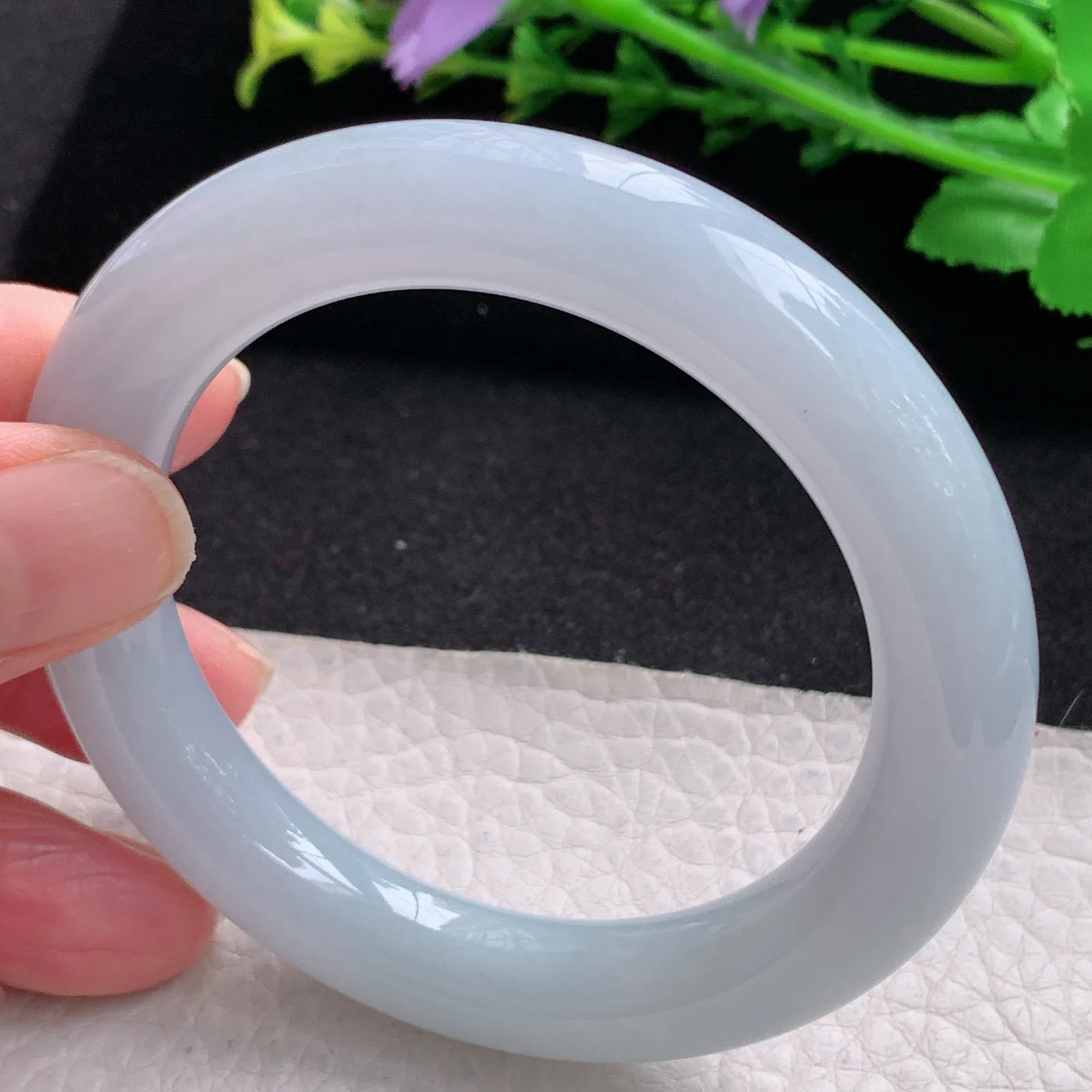 xc自然光53.8*10.8*10.5叮当镯 缅甸翡翠玉手镯白月光圆条玉手环 美人镯