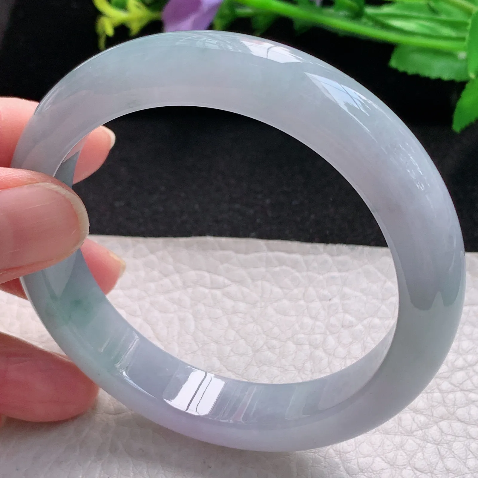 fl自然光59mm平安镯 缅甸翡翠玉手镯水灵飘花高雅宽边玉手环