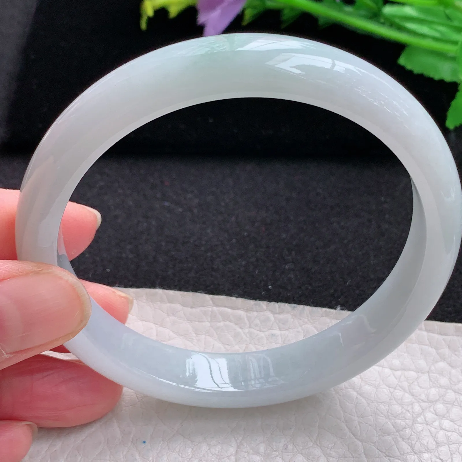 hy大圈口64*12*7.3平安镯 缅甸翡翠玉手镯飘花大气宽边玉手环