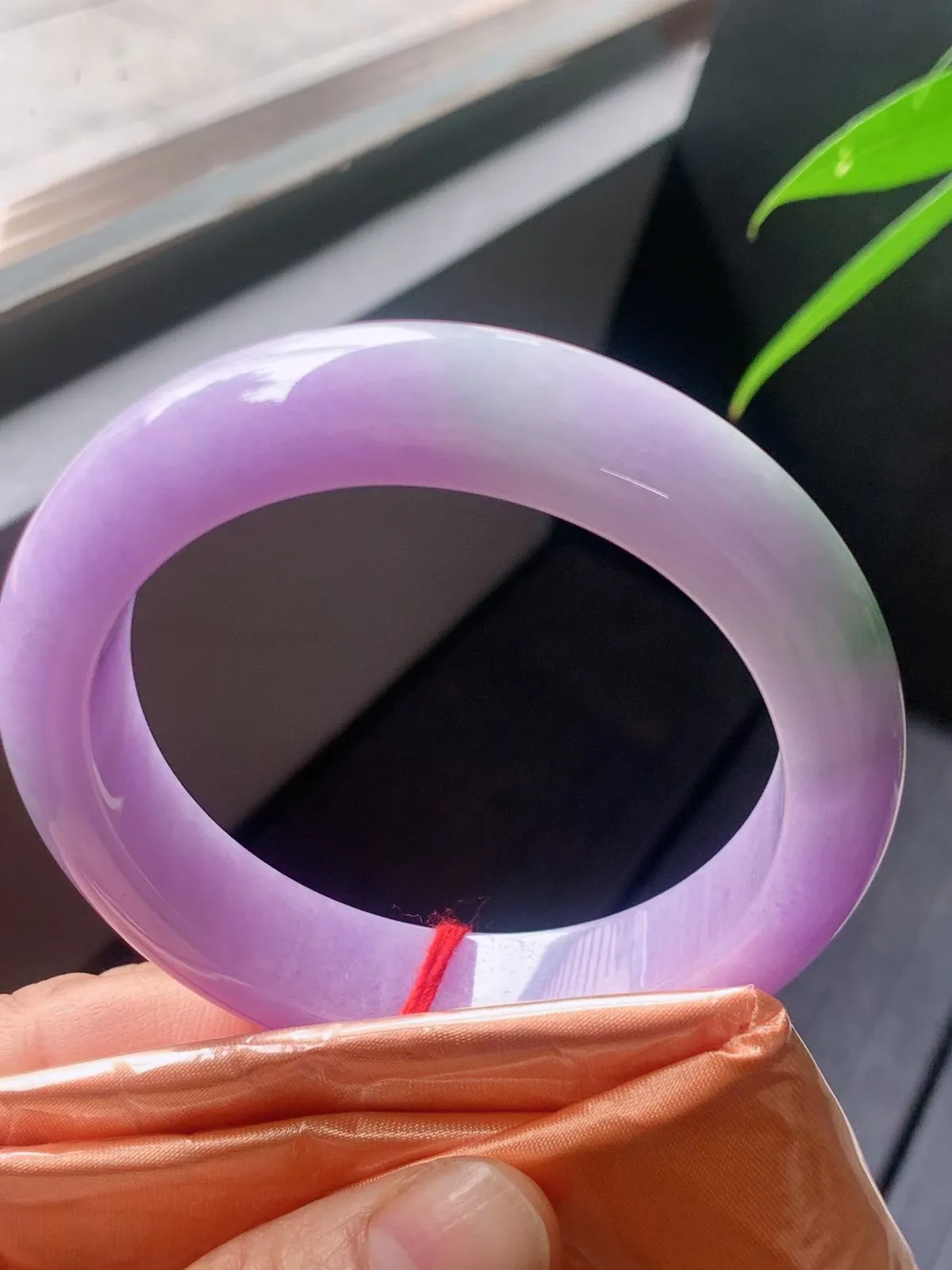 正圈55.5圈口，翡翠糯化种紫色手镯