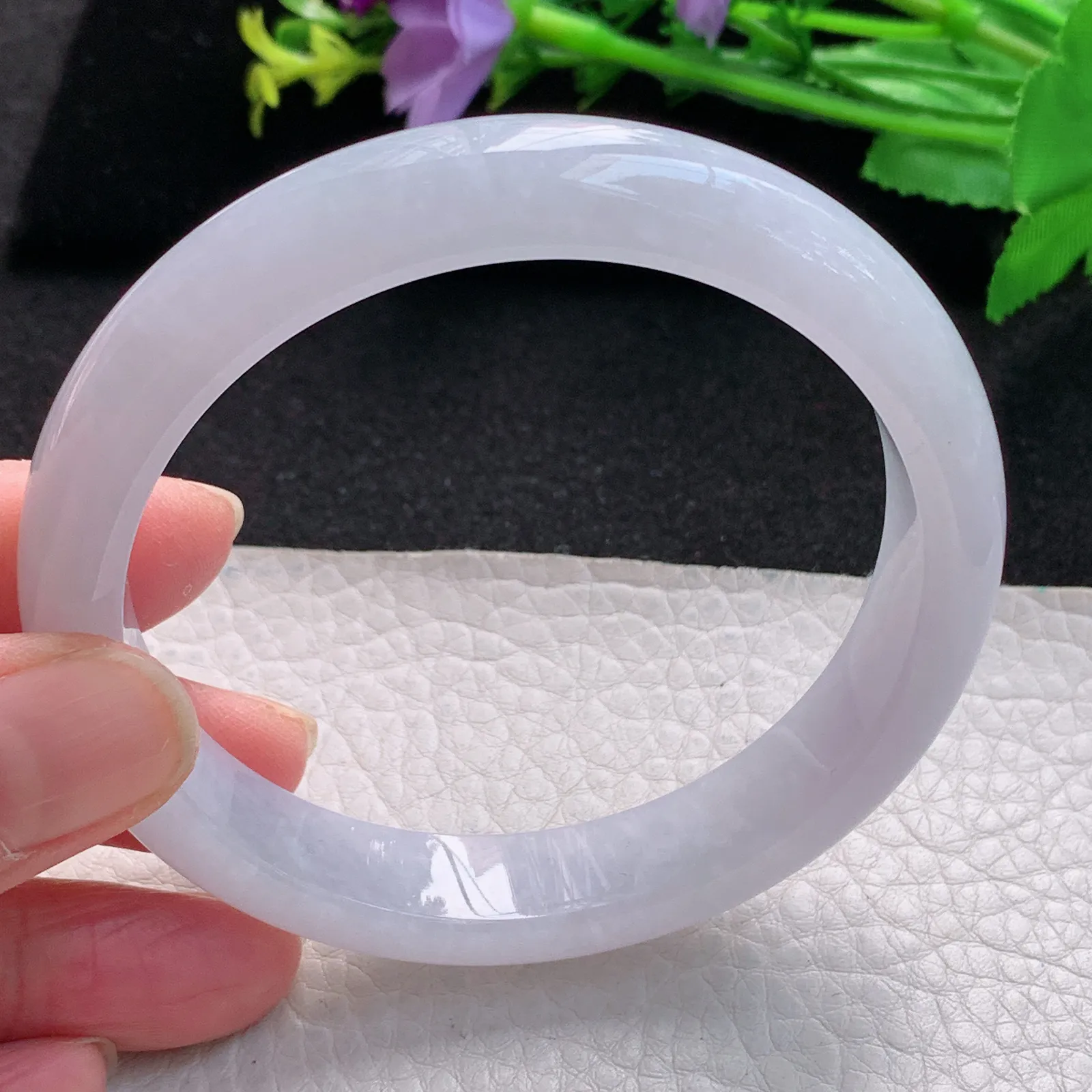 fl大圈口61.5mm平安镯 缅甸翡翠玉手镯白月光纯美宽边玉手环