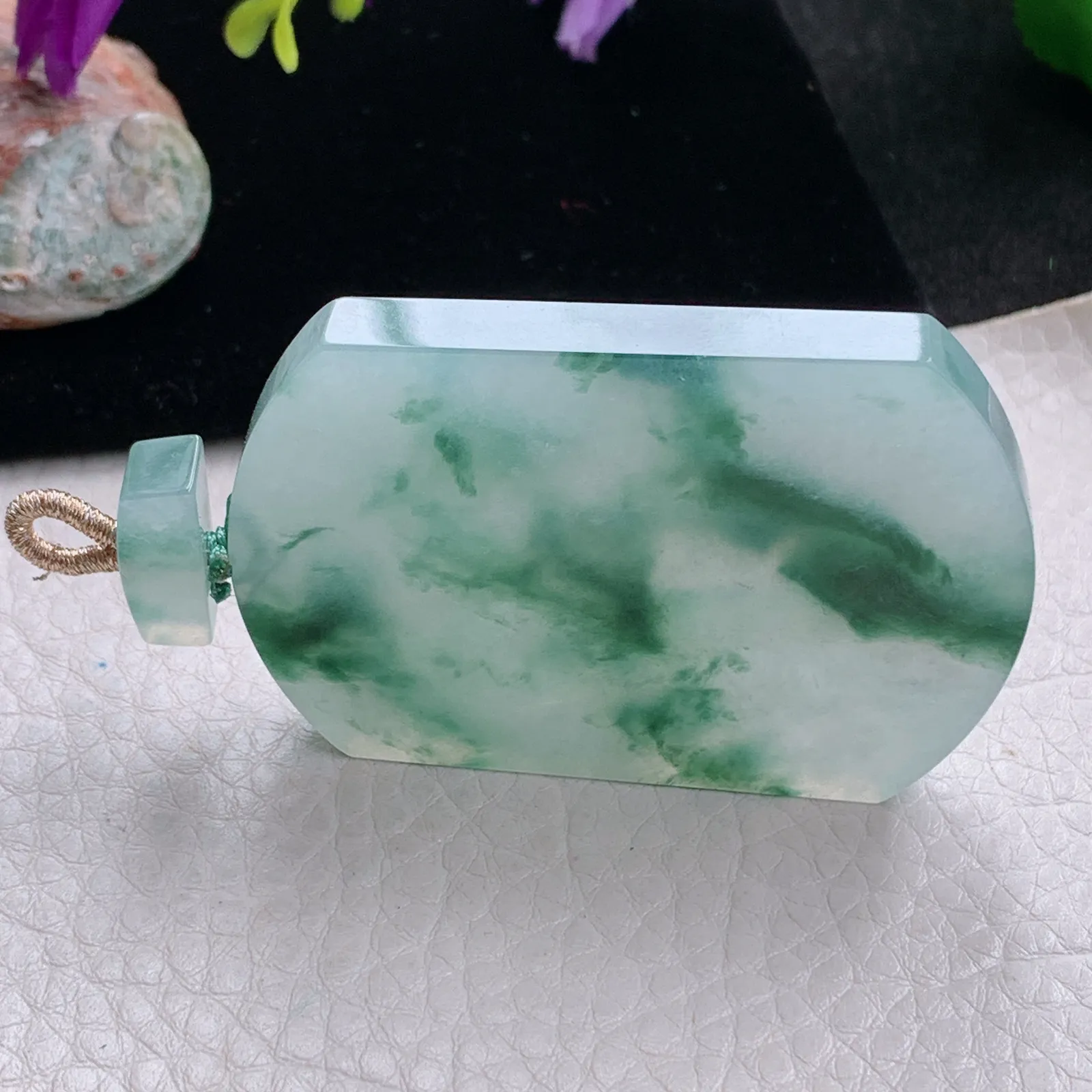 zzx自然光55.5*40*5.8天然缅甸翡翠冰飘花平安无事牌玉吊坠 玉挂件