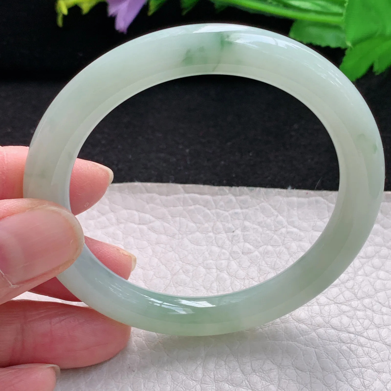 xx自然光55*8.2*8.8叮当镯 缅甸翡翠玉手镯冰飘花圆条玉手环 美人镯