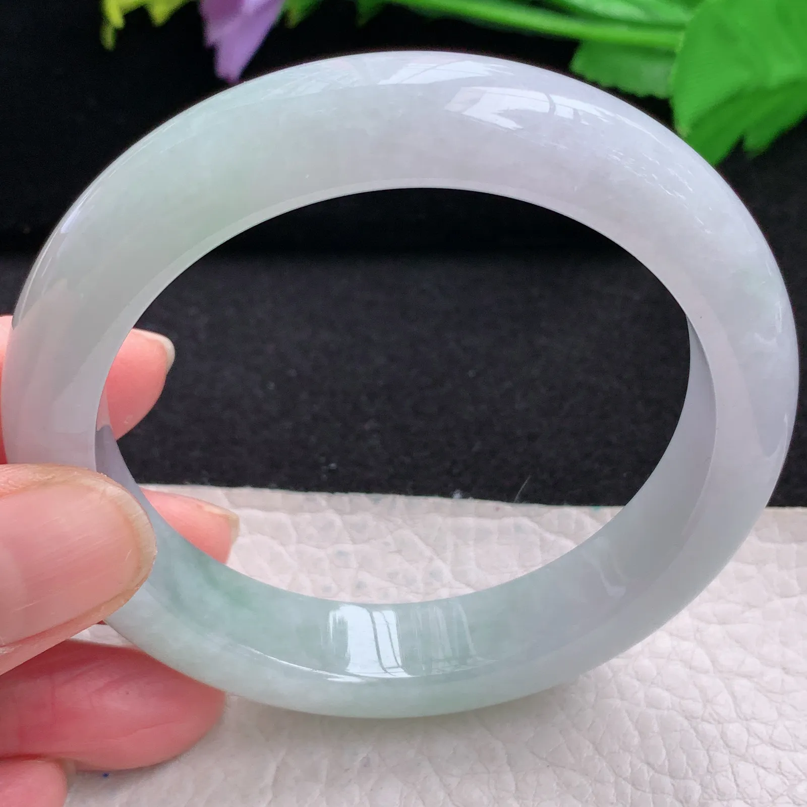 hy自然光56*12.2*9平安镯 缅甸翡翠玉手镯清新水灵宽边玉手环