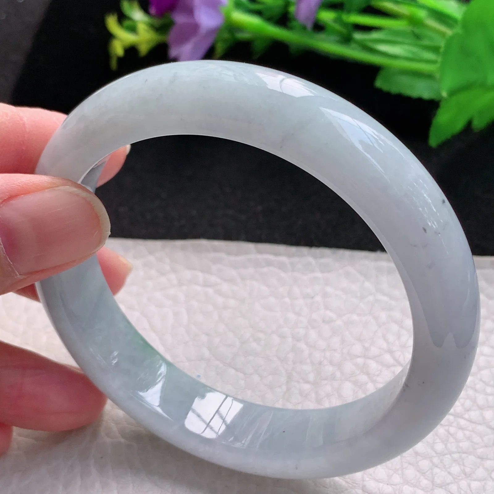 fl大圈口61mm平安镯 缅甸翡翠玉手镯飘花大气高雅宽边玉手环