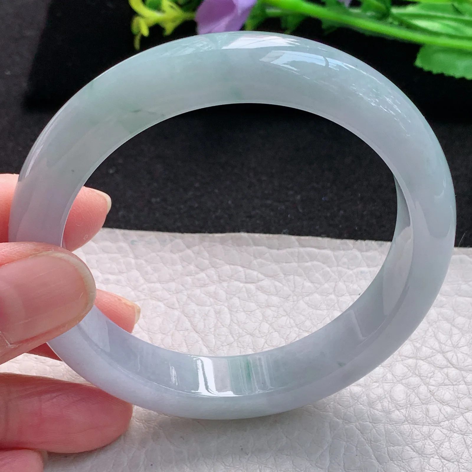 fl自然光59mm平安镯 缅甸翡翠玉手镯水灵飘花高雅宽边玉手环