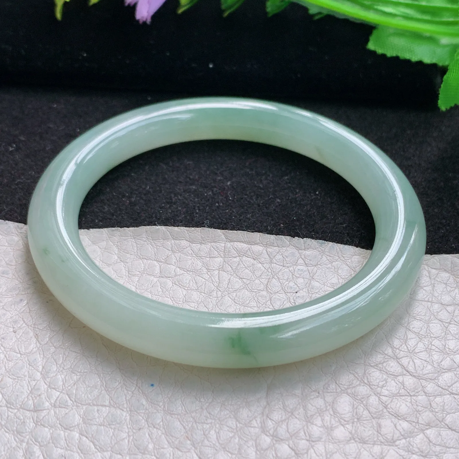 xx自然光55*8.2*8.8叮当镯 缅甸翡翠玉手镯冰飘花圆条玉手环 美人镯