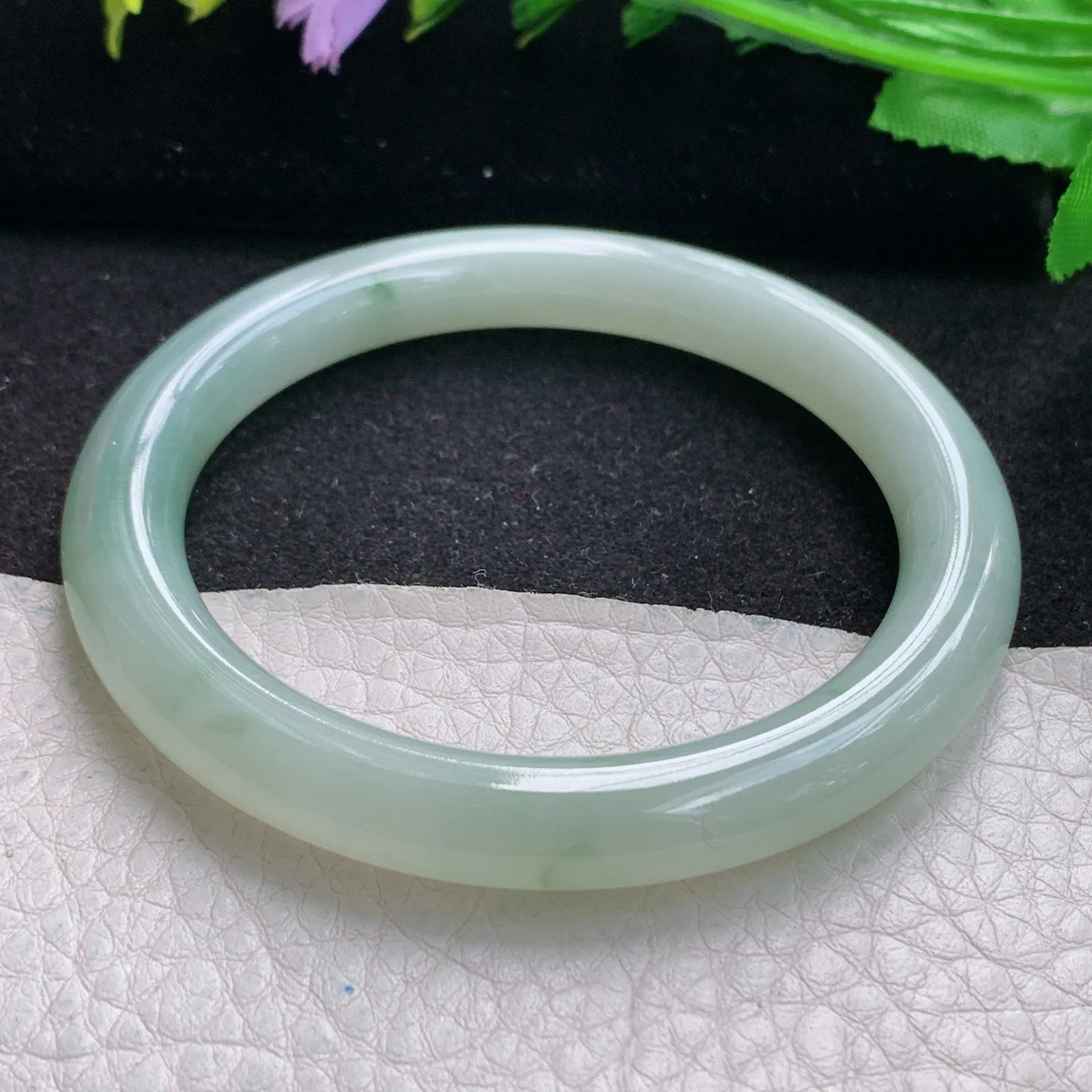 xx自然光55*8.2*8.8叮当镯 缅甸翡翠玉手镯冰飘花圆条玉手环 美人镯