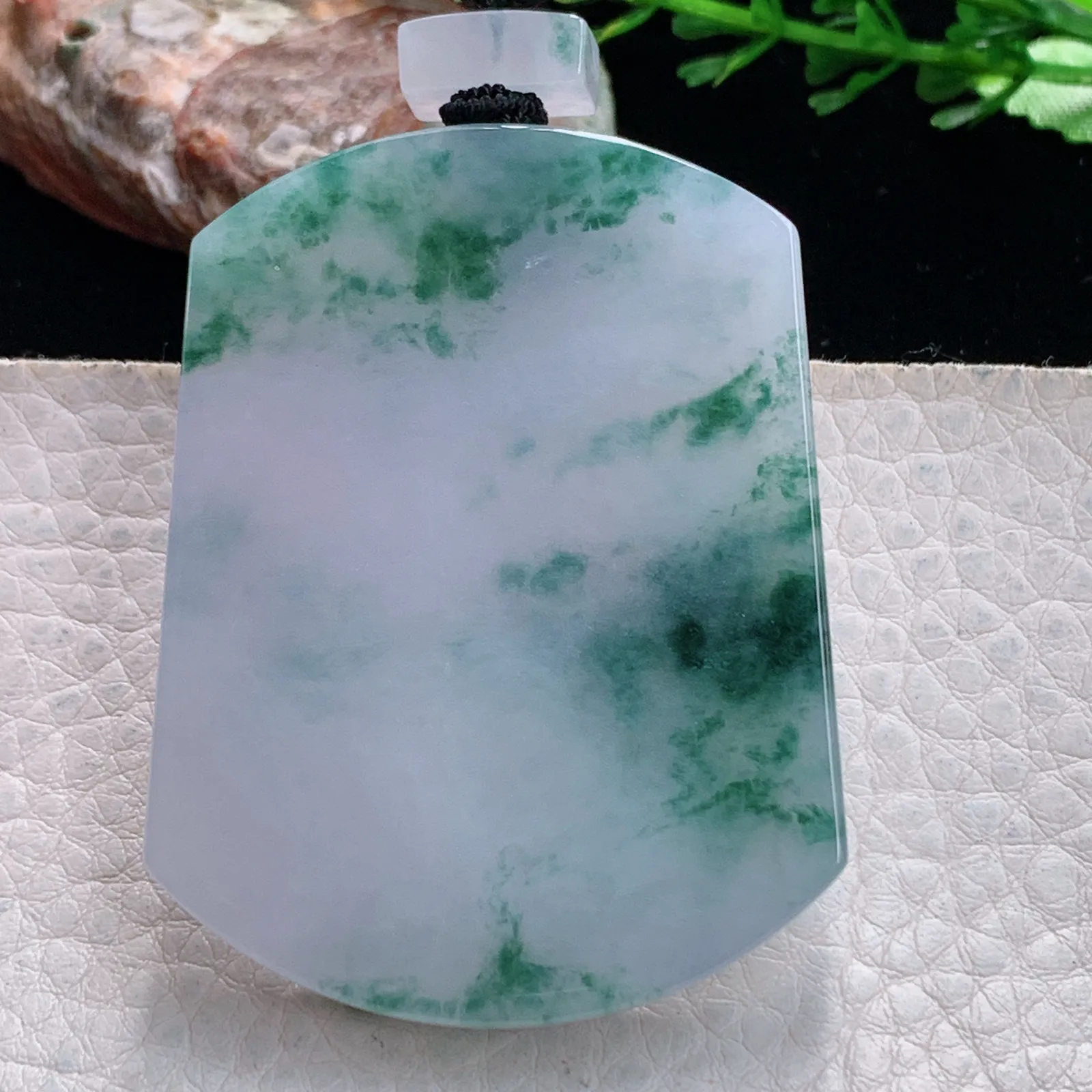 mut自然光55.8*41.8*6.3天然缅甸翡翠冰飘花平安无事牌玉吊坠 玉挂件