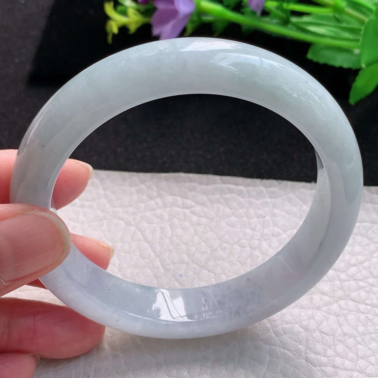 fl大圈口61mm平安镯 缅甸翡翠玉手镯飘花大气高雅宽边玉手环