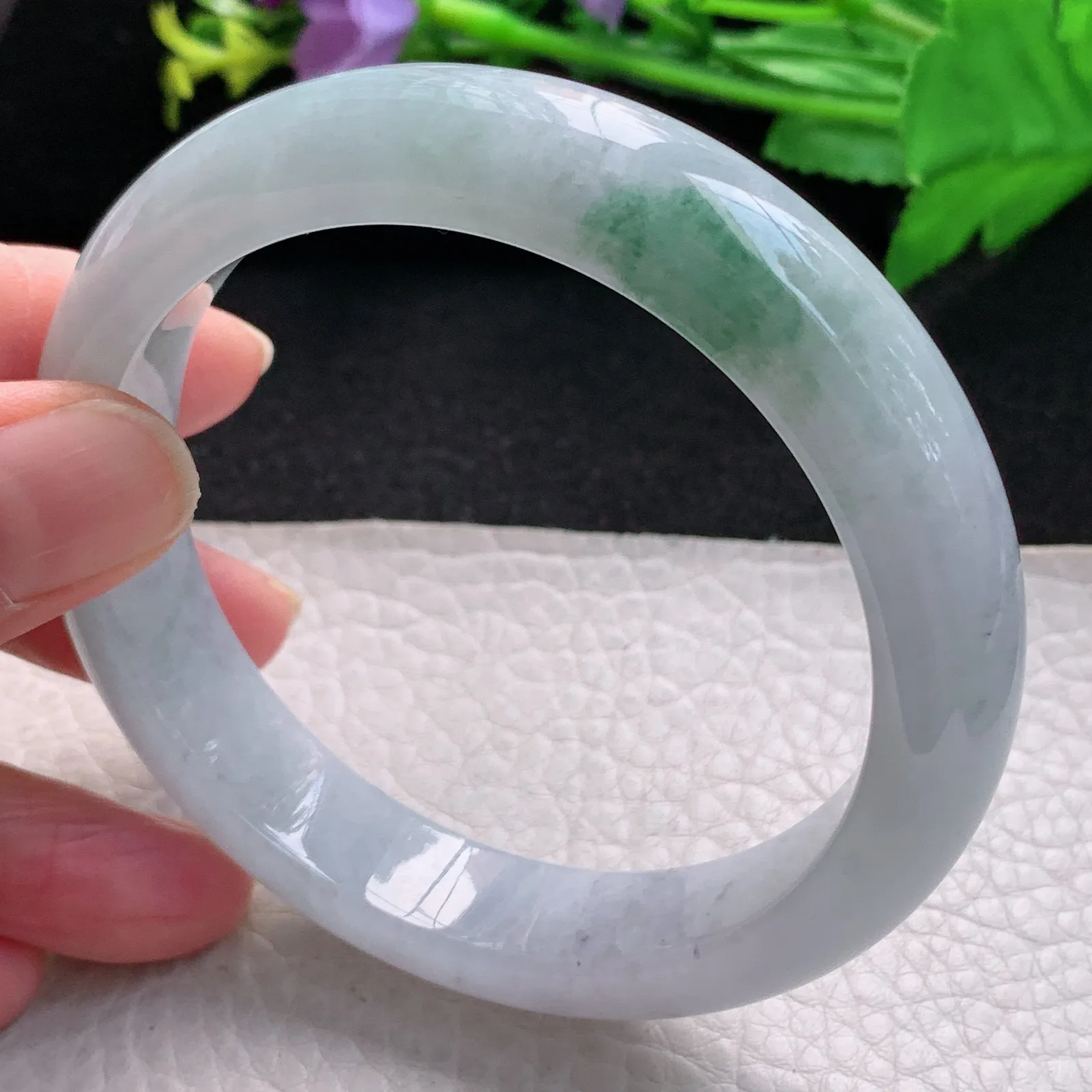 fl大圈口61mm平安镯 缅甸翡翠玉手镯飘花大气高雅宽边玉手环