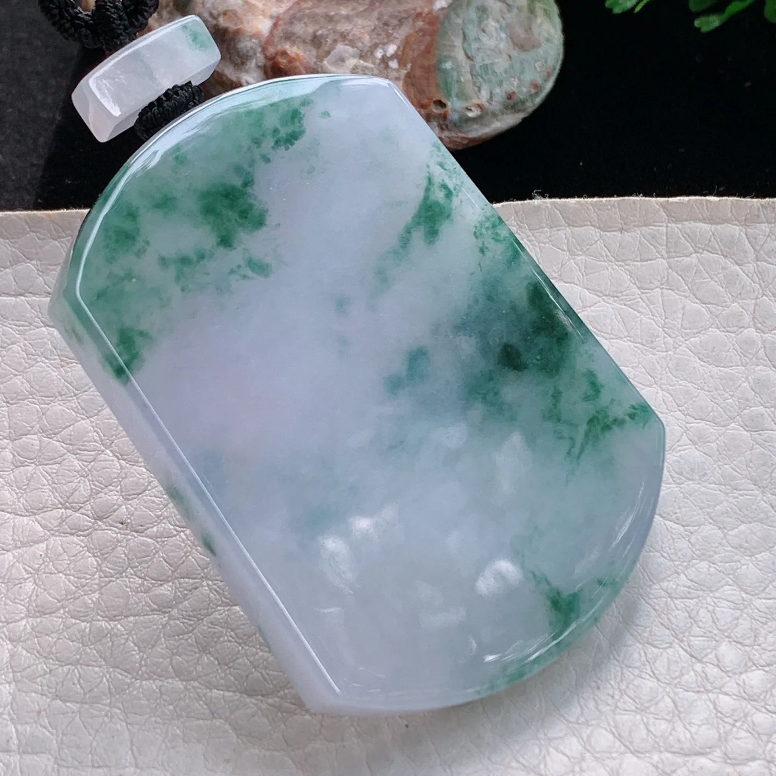 mut自然光55.8*41.8*6.3天然缅甸翡翠冰飘花平安无事牌玉吊坠 玉挂件