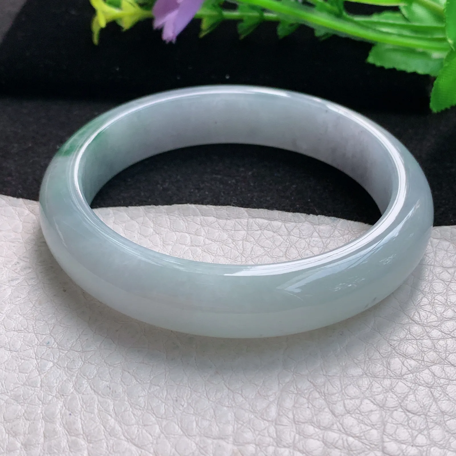 fl大圈口61mm平安镯 缅甸翡翠玉手镯飘花大气高雅宽边玉手环