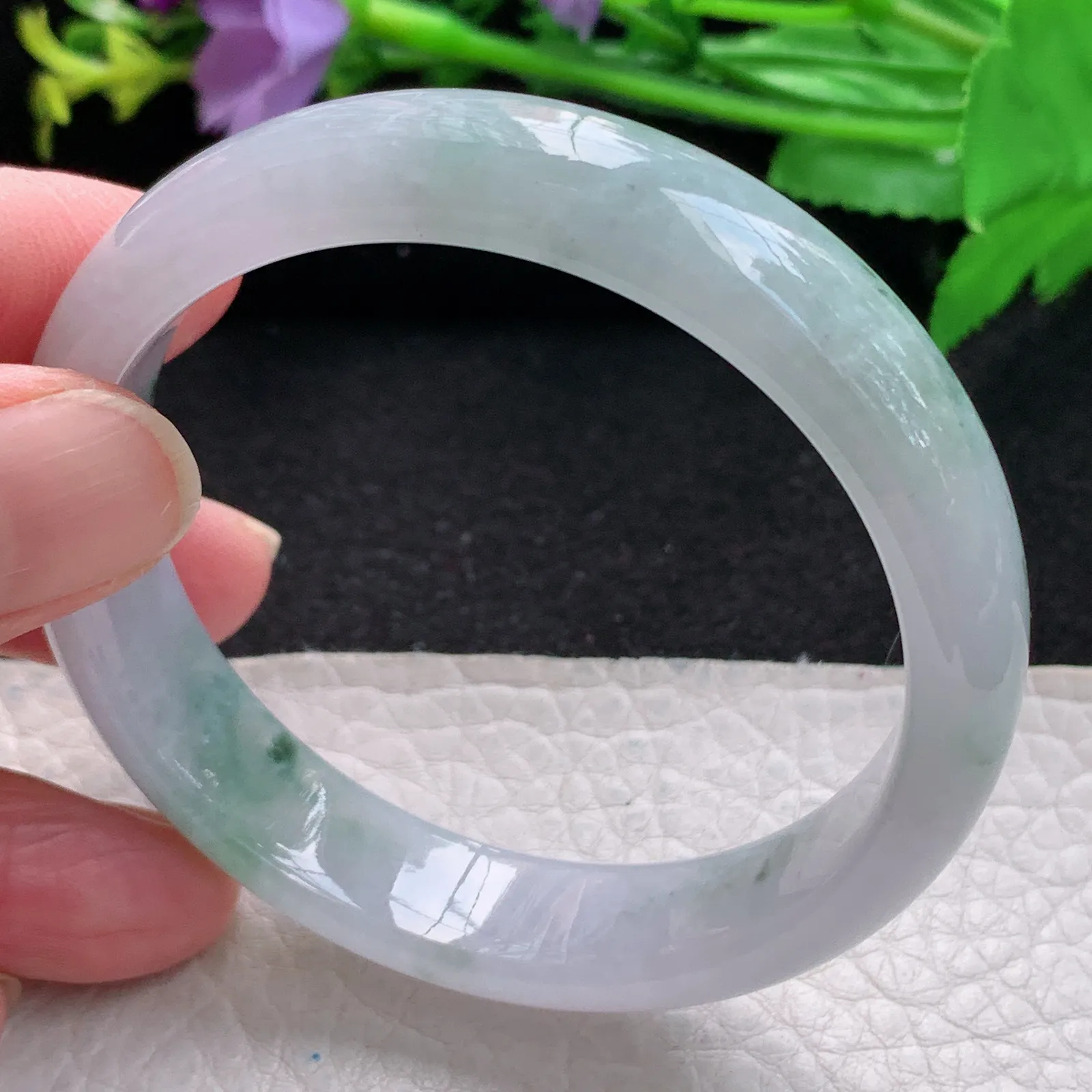 xx自然光54*12.5*7平安镯 缅甸翡翠玉手镯冰飘花水灵宽边玉手环