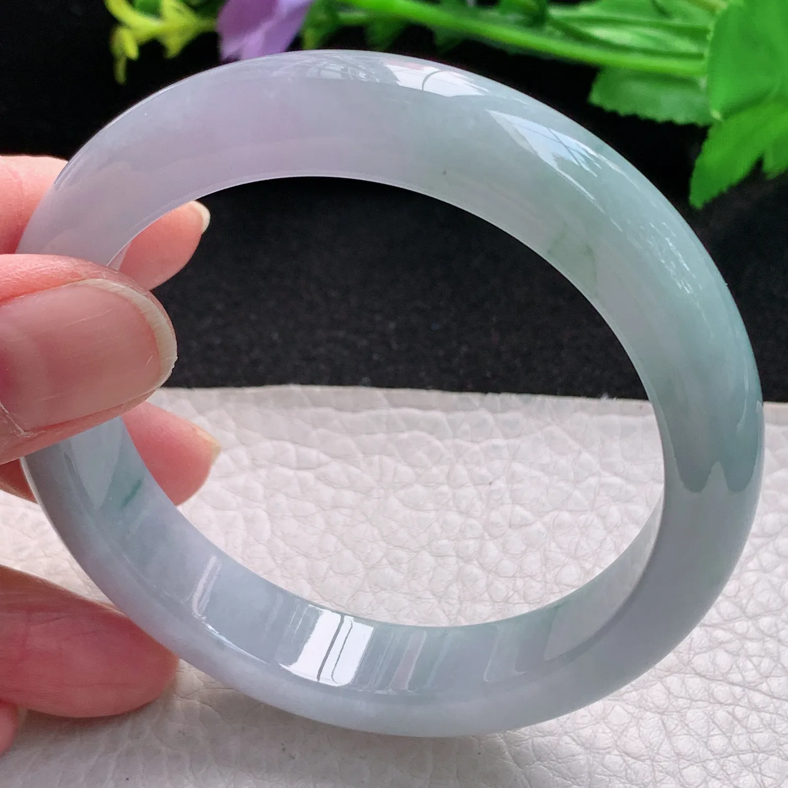 fl自然光59mm平安镯 缅甸翡翠玉手镯水灵飘花高雅宽边玉手环