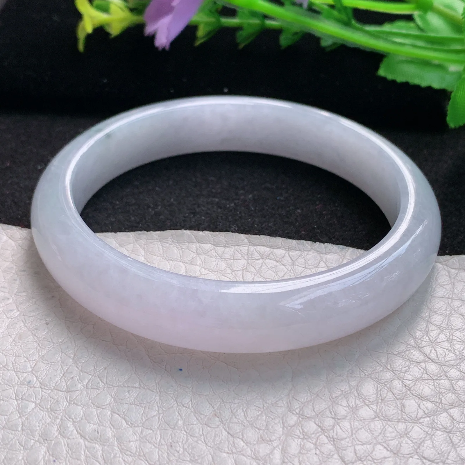 fl大圈口61.5mm平安镯 缅甸翡翠玉手镯白月光纯美宽边玉手环