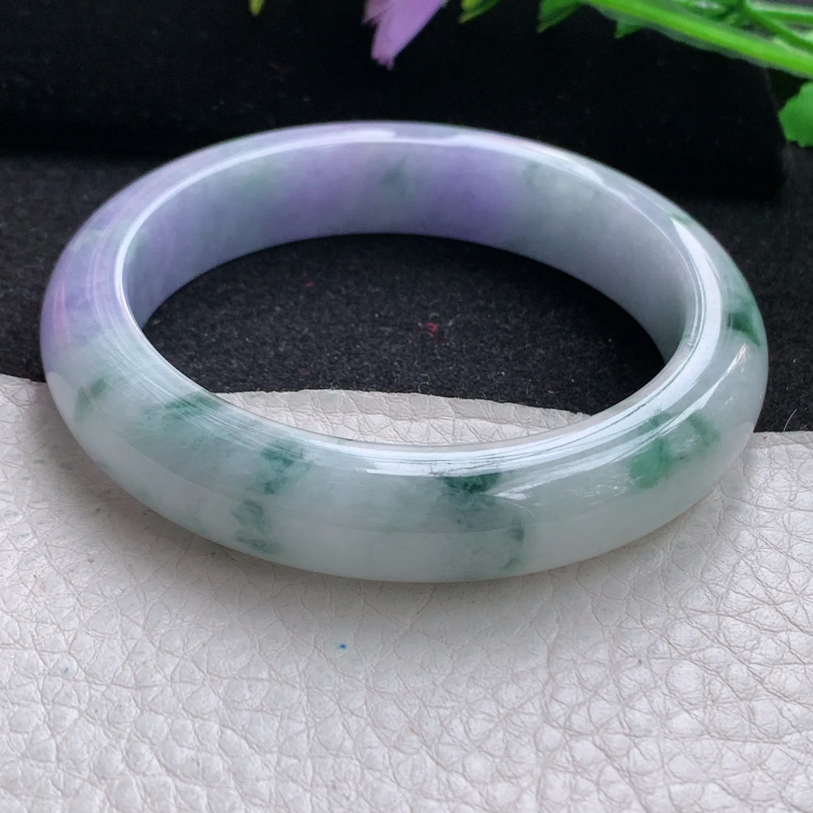 yh自然光57*12.5*8.7平安镯 缅甸翡翠玉手镯梦幻春带彩宽边玉手环