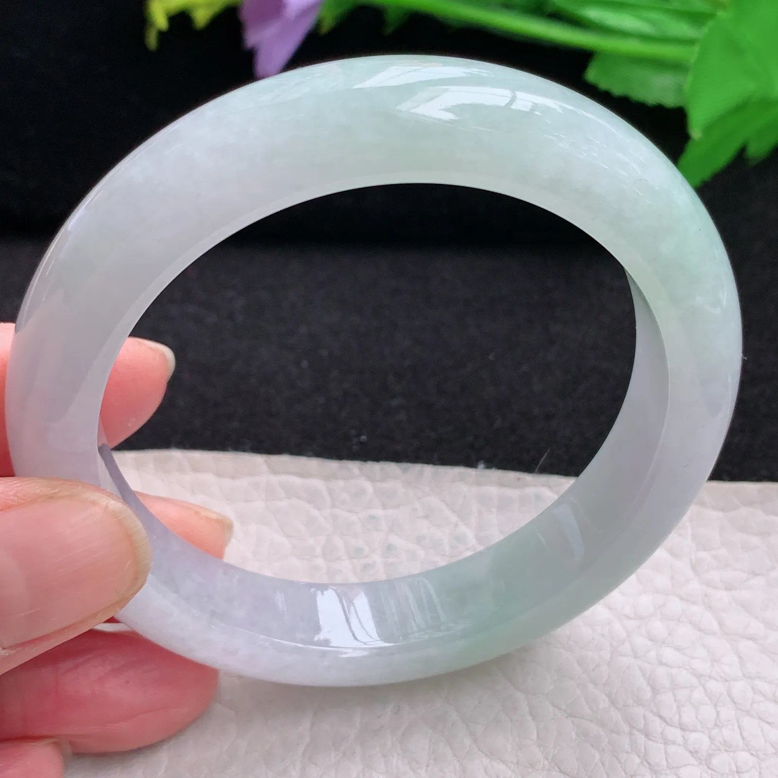 hy自然光56*12.2*9平安镯 缅甸翡翠玉手镯清新水灵宽边玉手环