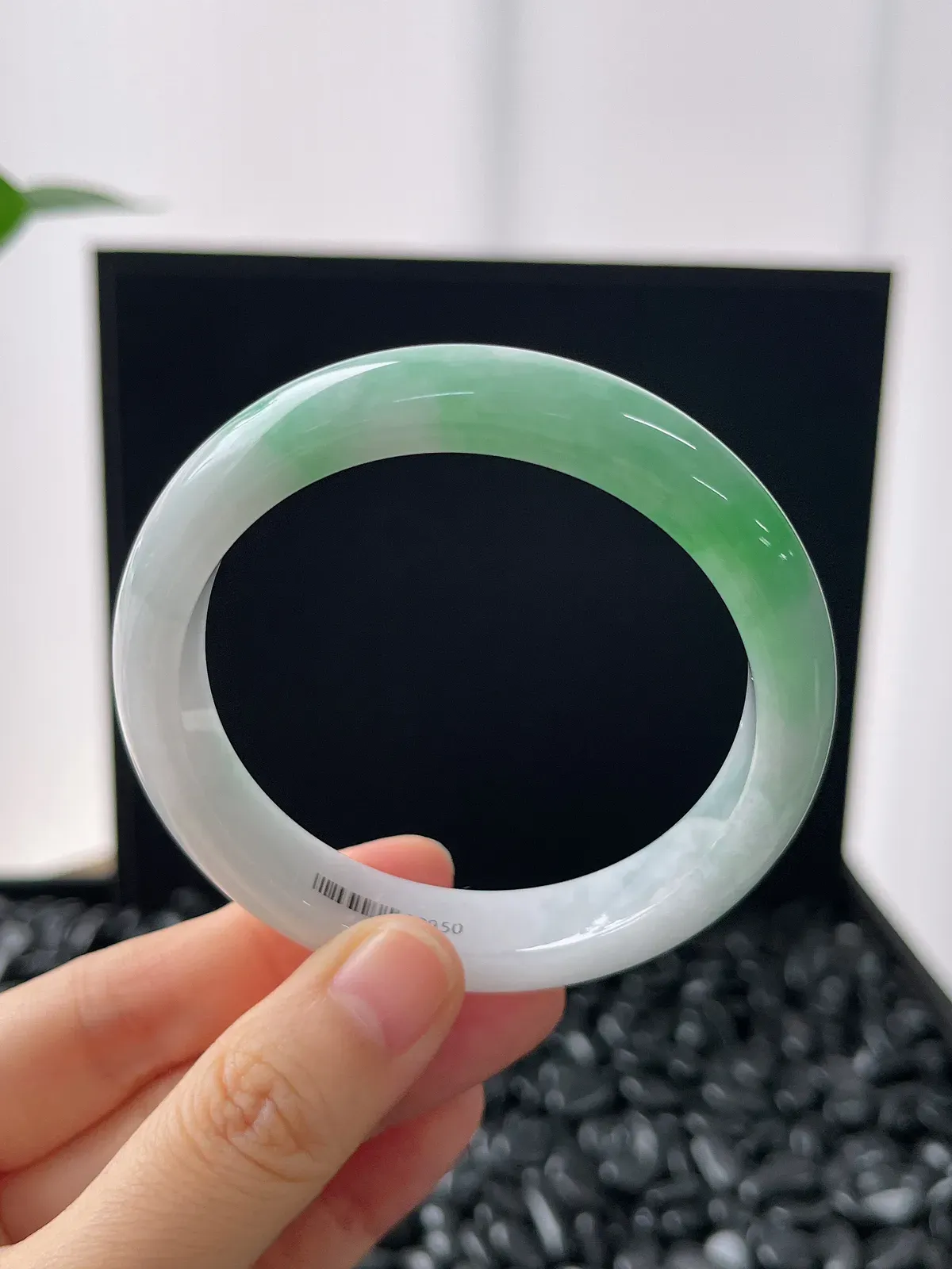 正圈55.2圈口，翡翠糯化种飘绿手镯