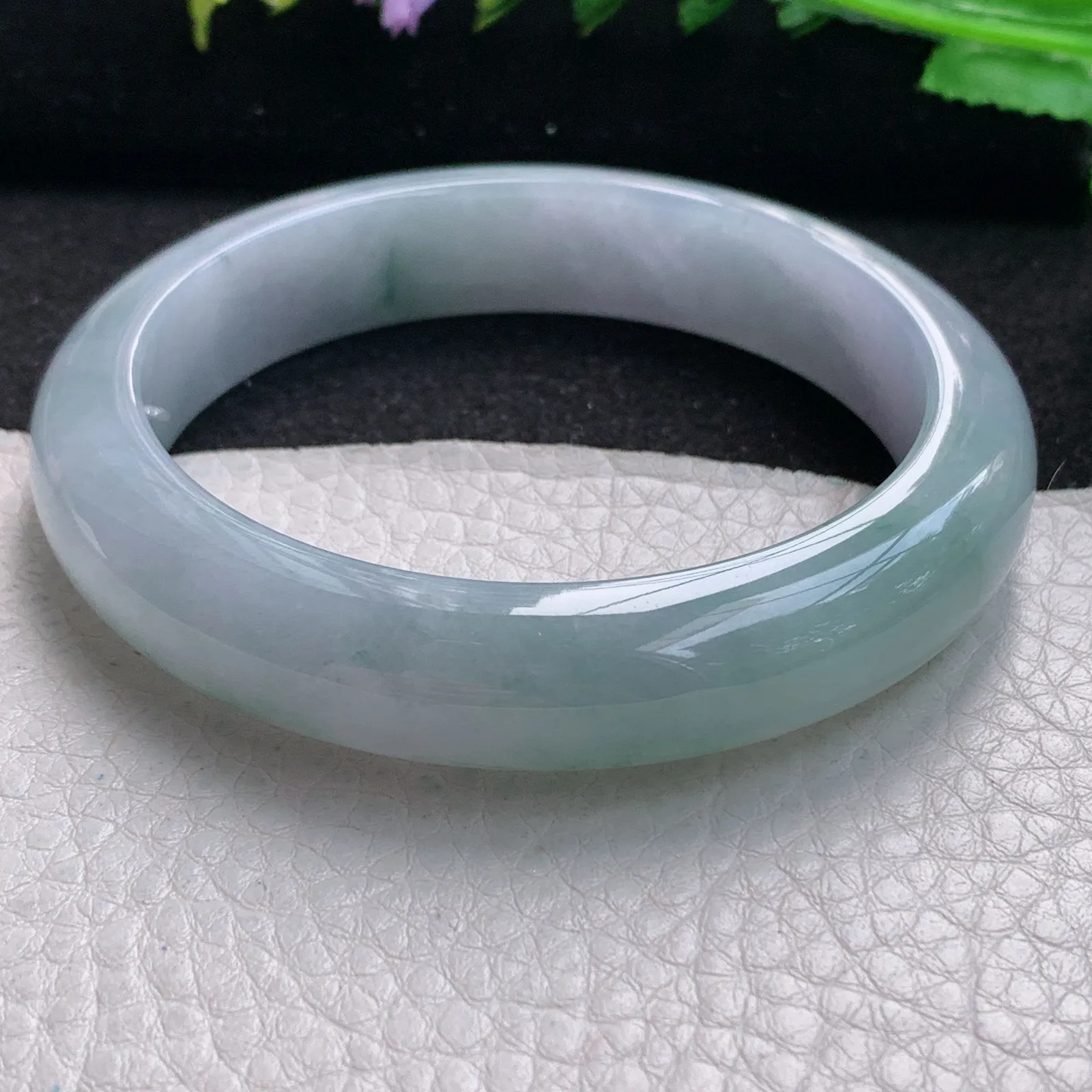 fl自然光59mm平安镯 缅甸翡翠玉手镯水灵飘花高雅宽边玉手环