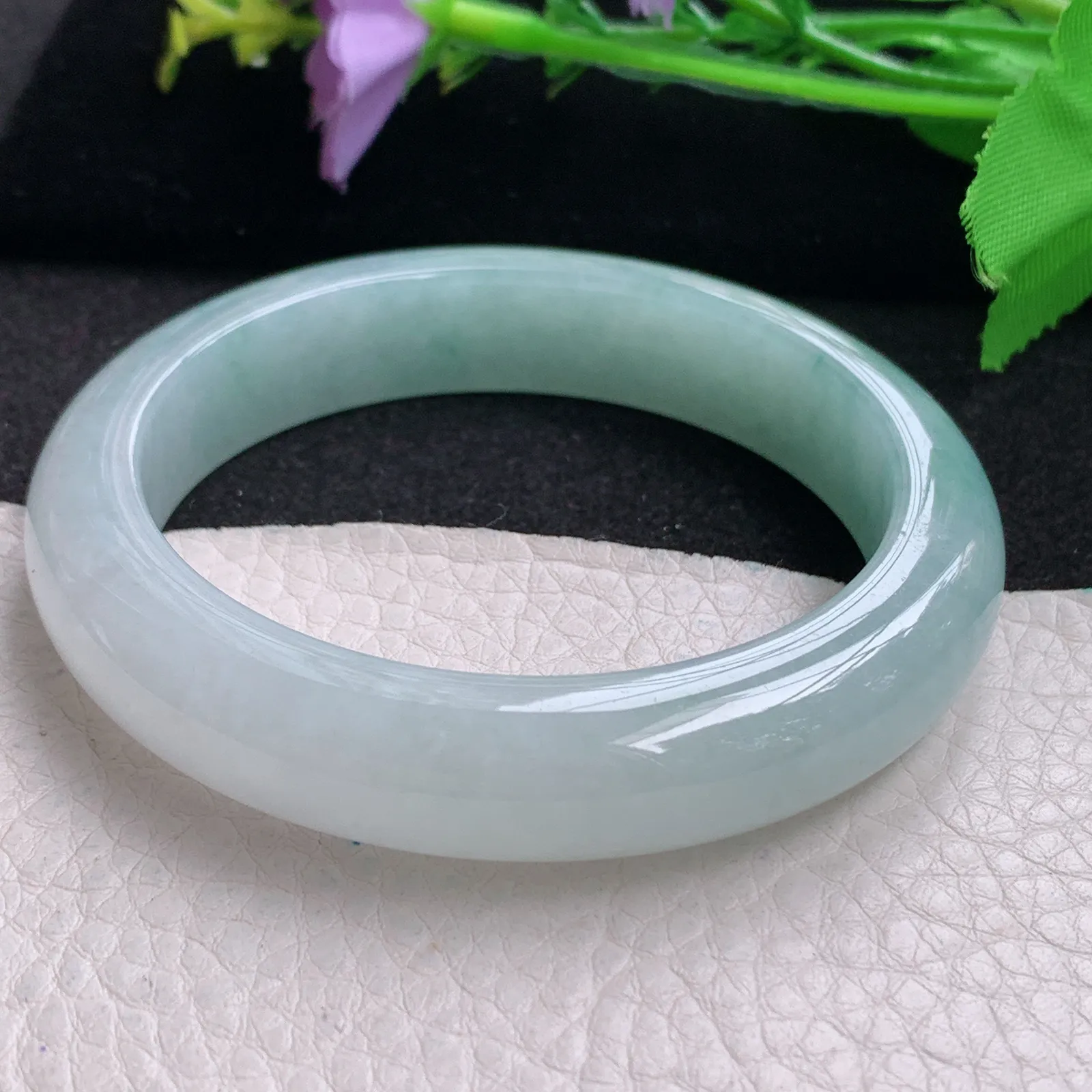 r自然光57*12.5*9平安镯 缅甸翡翠玉手镯冰蓝韵水灵宽边玉手环