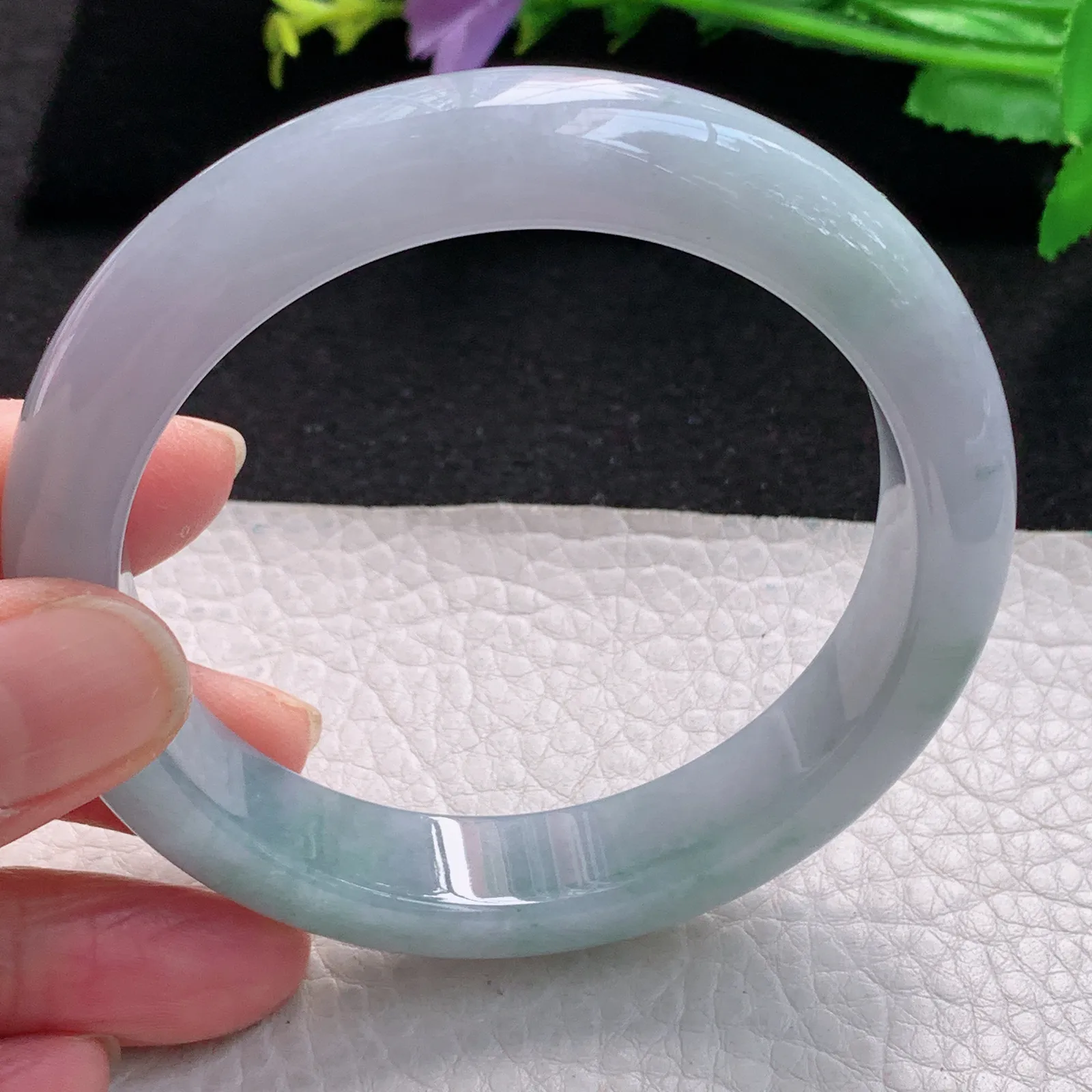 fl自然光59mm平安镯 缅甸翡翠玉手镯水灵飘花高雅宽边玉手环