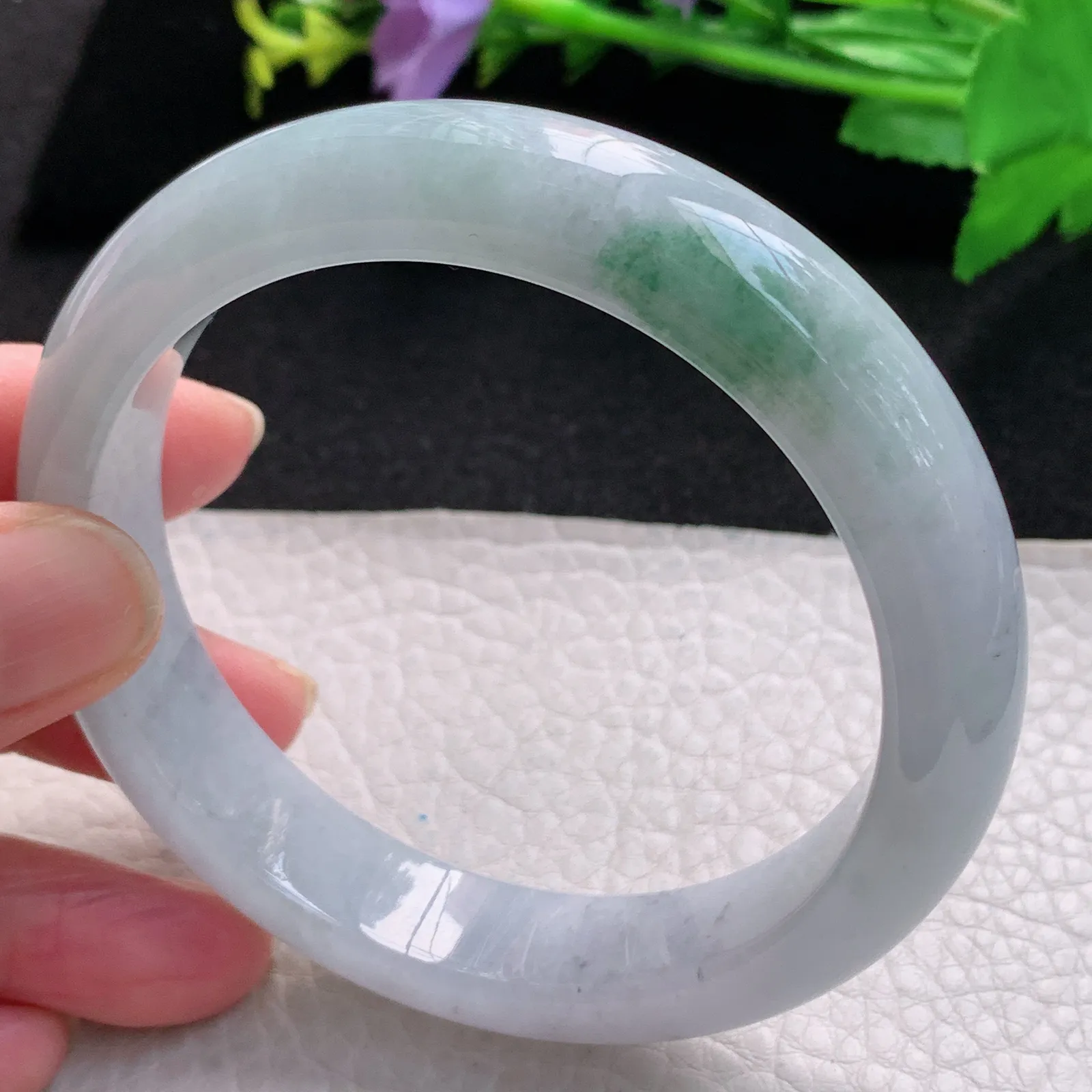 fl大圈口61mm平安镯 缅甸翡翠玉手镯飘花大气高雅宽边玉手环