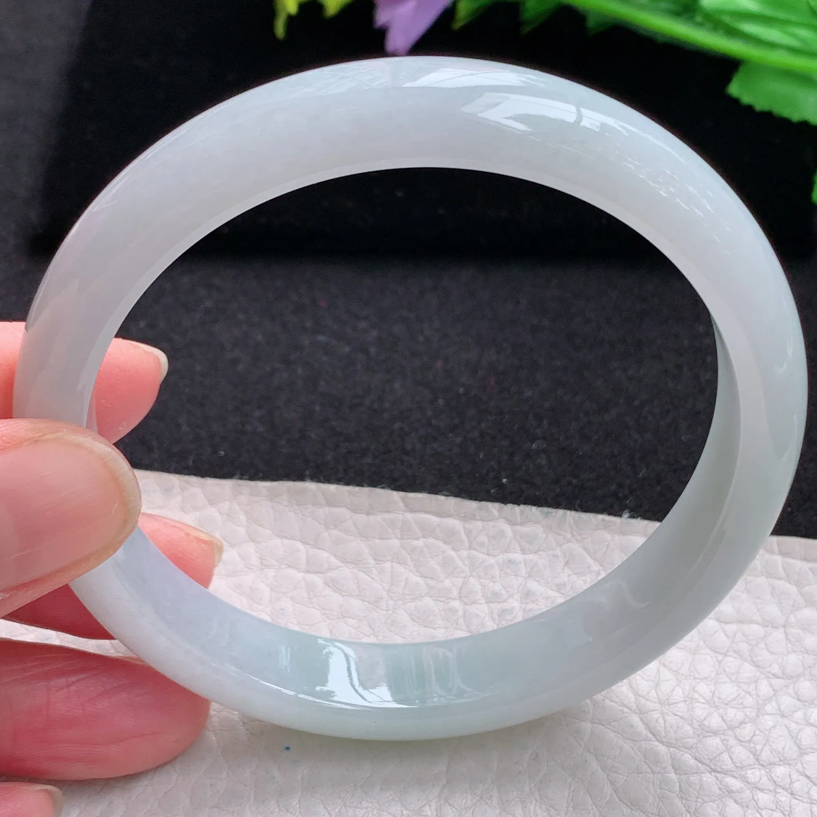 hy大圈口64*12*7.3平安镯 缅甸翡翠玉手镯飘花大气宽边玉手环