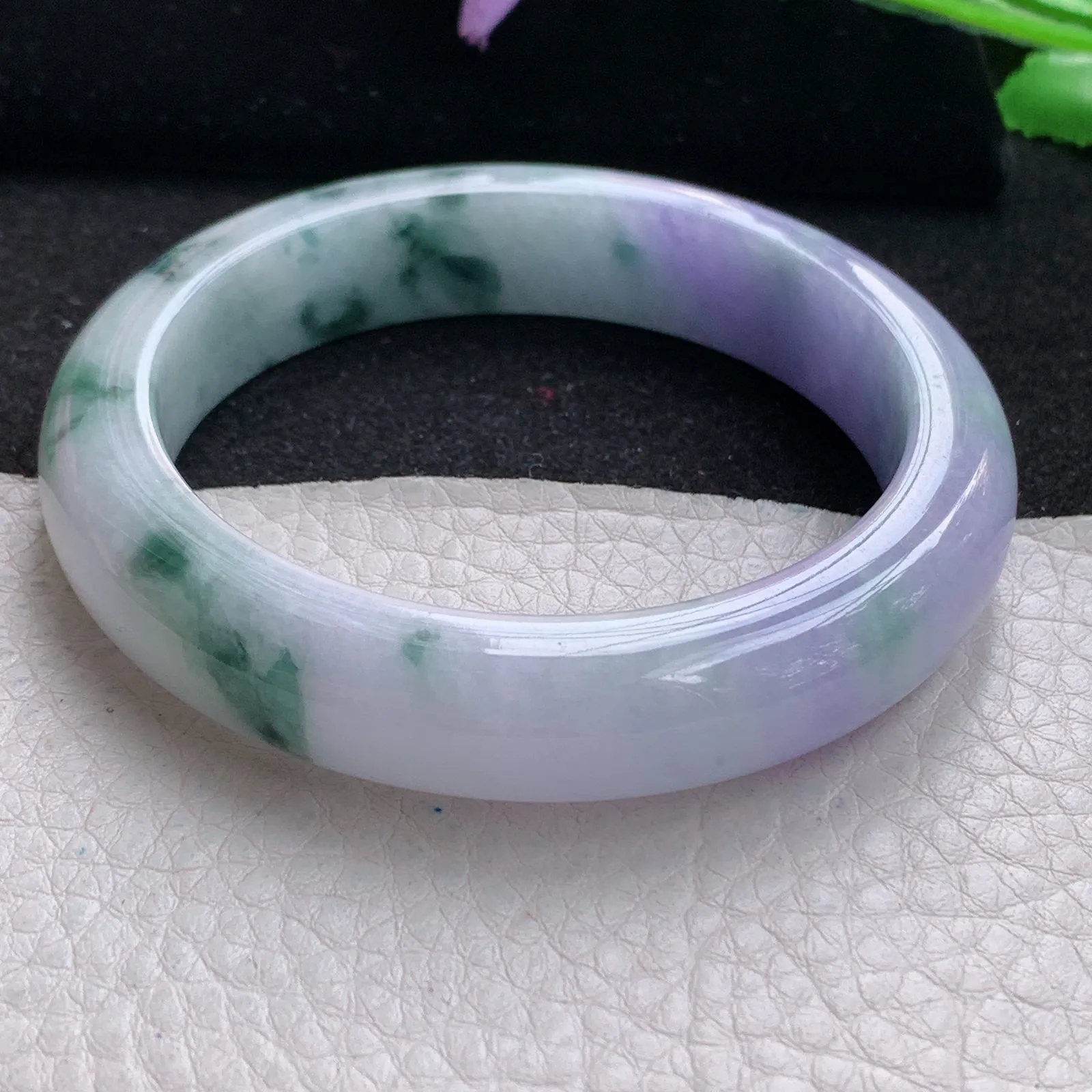 yh自然光57*12.5*8.7平安镯 缅甸翡翠玉手镯梦幻春带彩宽边玉手环