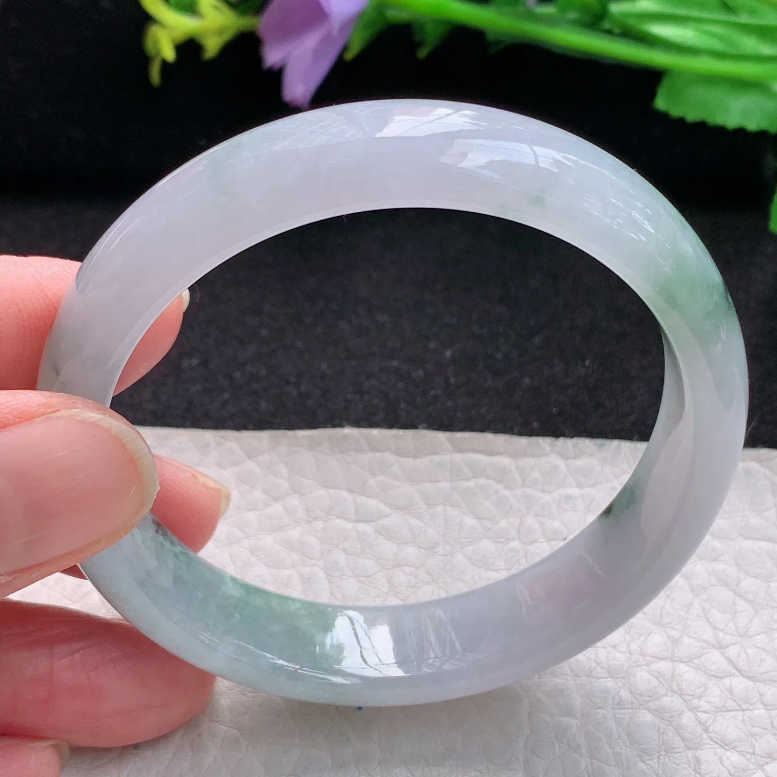 xx自然光54*12.5*7平安镯 缅甸翡翠玉手镯冰飘花水灵宽边玉手环