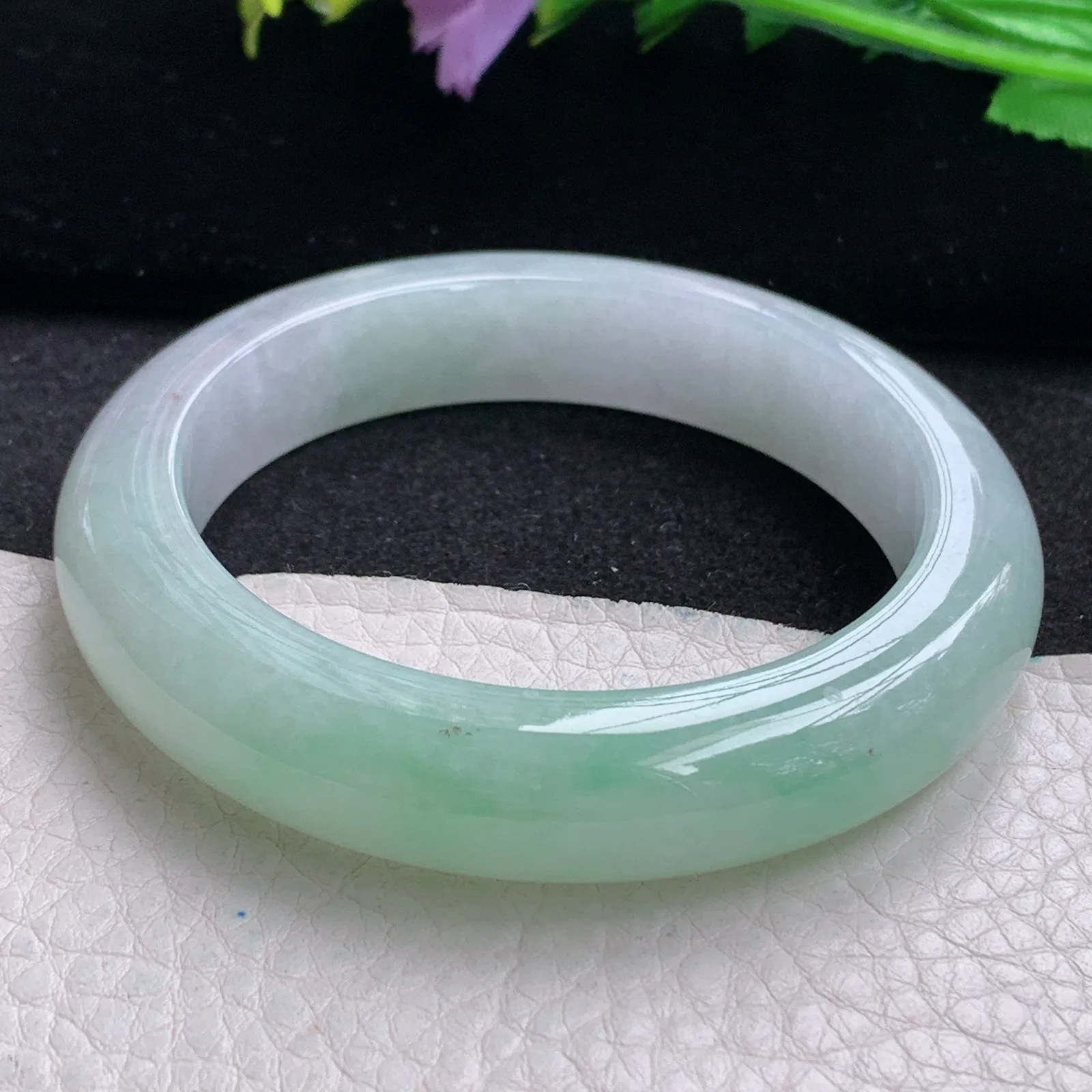 hy自然光53.9*12.3*9.2招财镯 缅甸翡翠玉手镯半山水水灵宽边玉手环