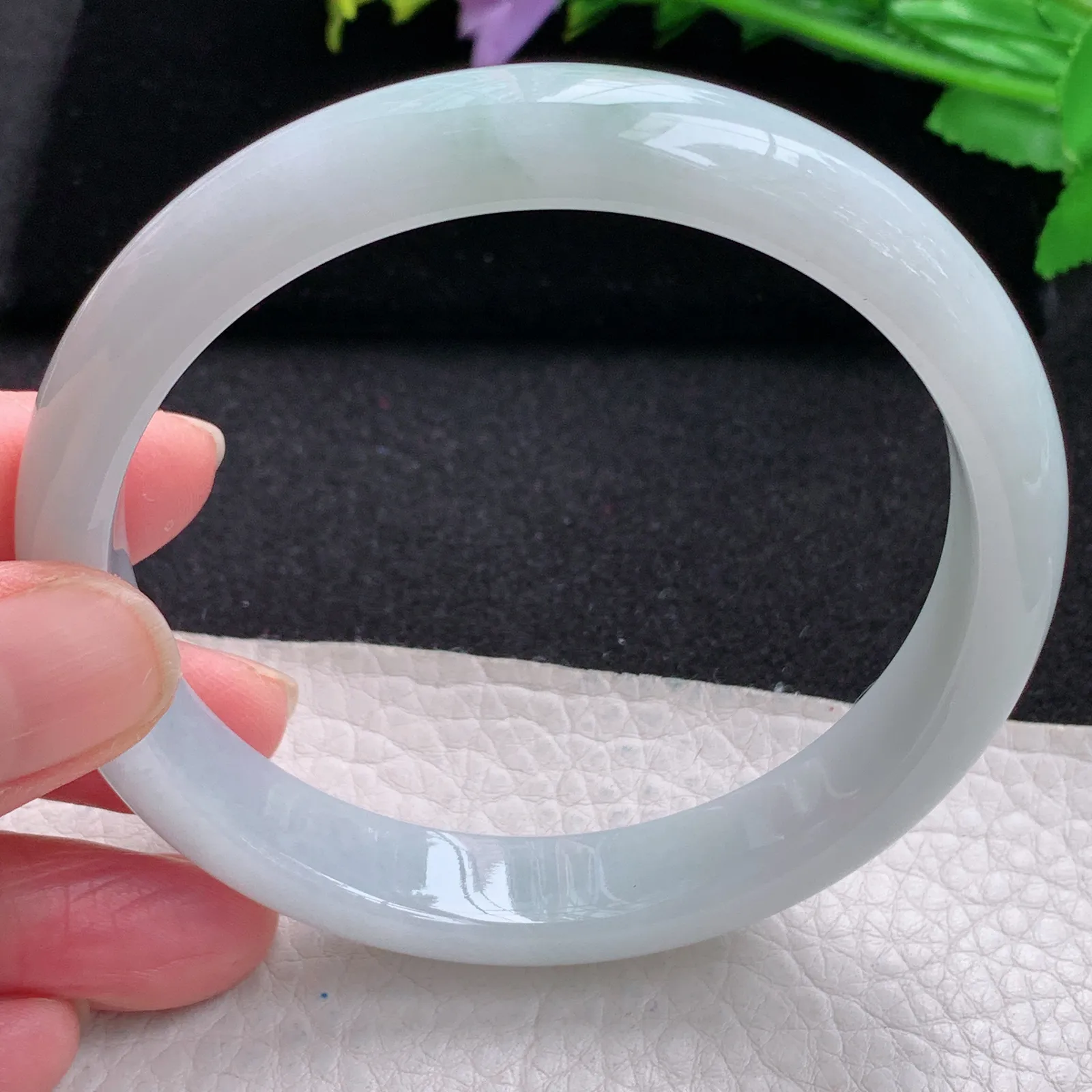 hy大圈口64*12*7.3平安镯 缅甸翡翠玉手镯飘花大气宽边玉手环