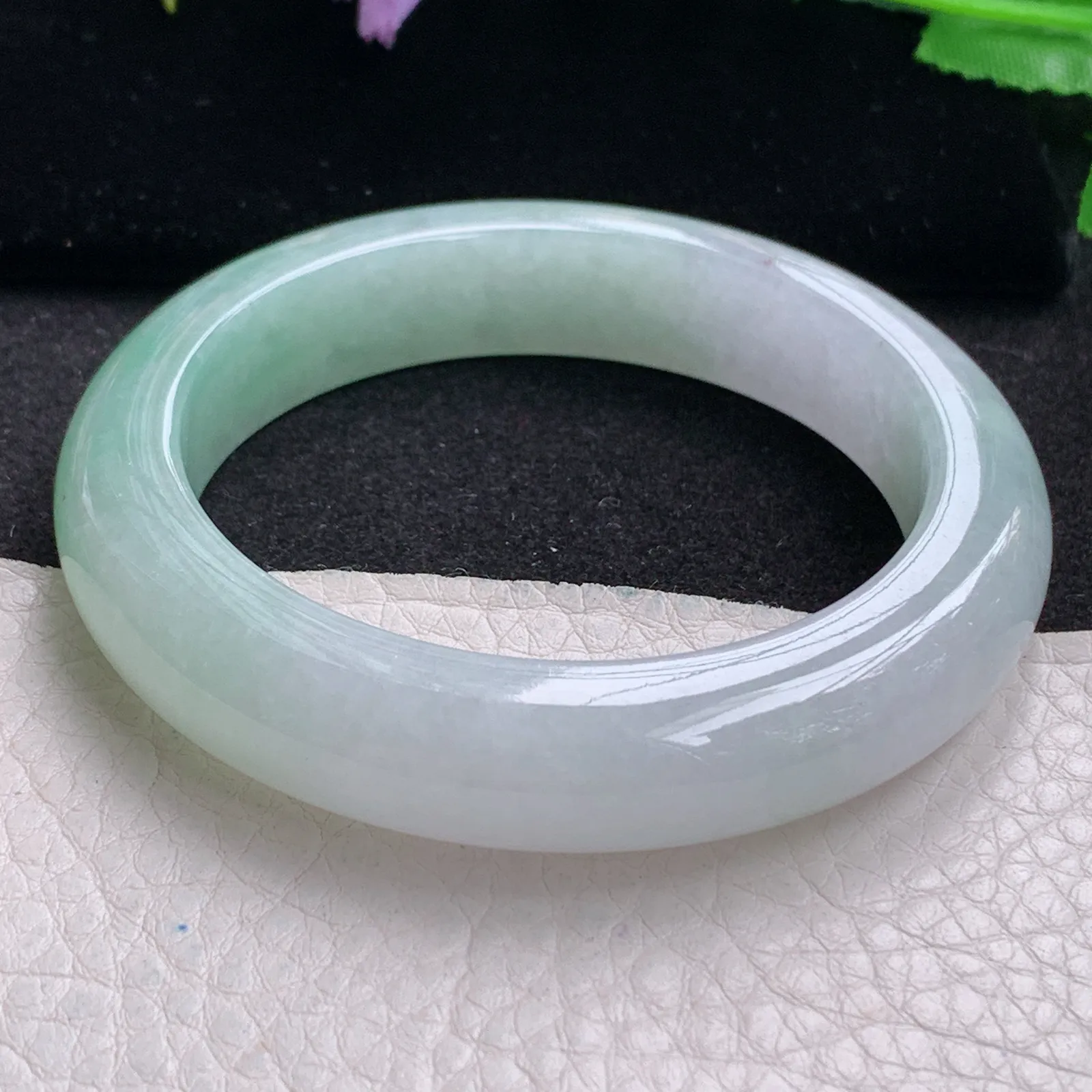 hy自然光53.9*12.3*9.2招财镯 缅甸翡翠玉手镯半山水水灵宽边玉手环