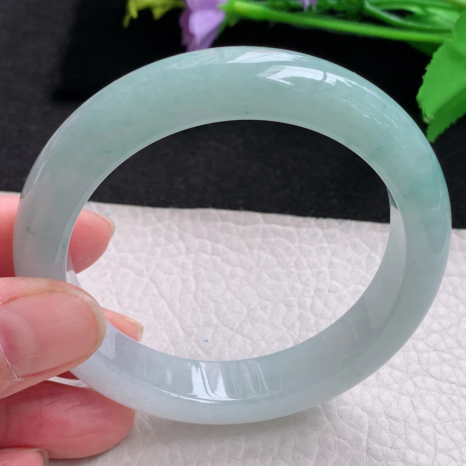 r自然光57*12.5*9平安镯 缅甸翡翠玉手镯冰蓝韵水灵宽边玉手环